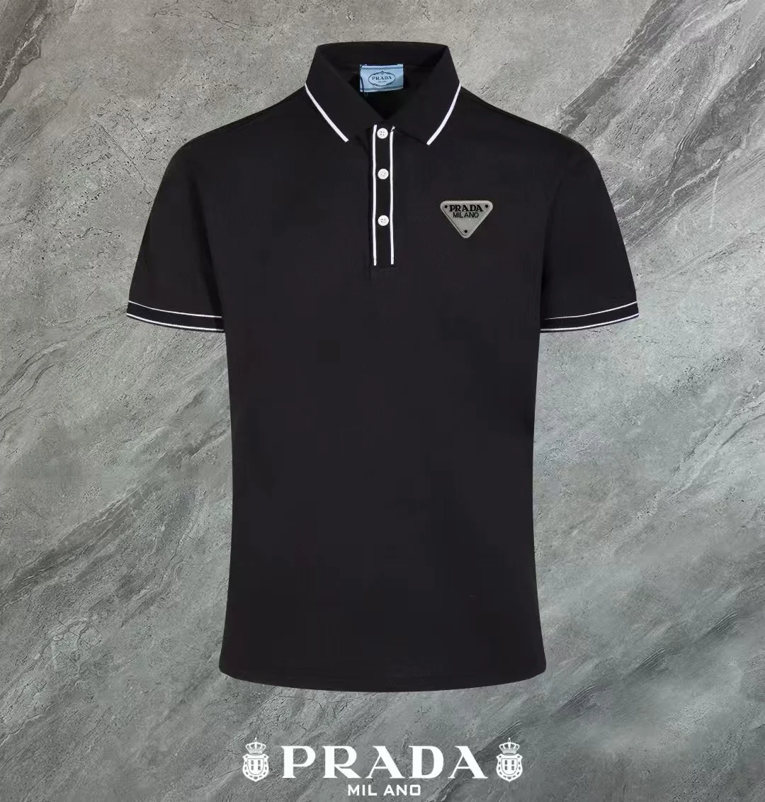 Prada 2024 Black Polo With 3D Logo, Breathable & Casual