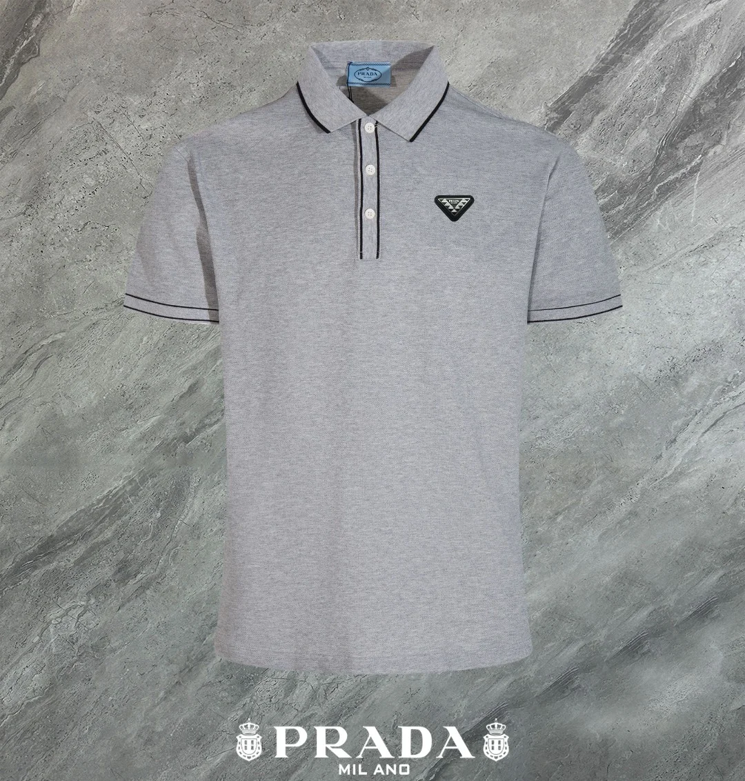 Prada 2024 Summer Gray Polo: 3D Logo, Breathable, Casual