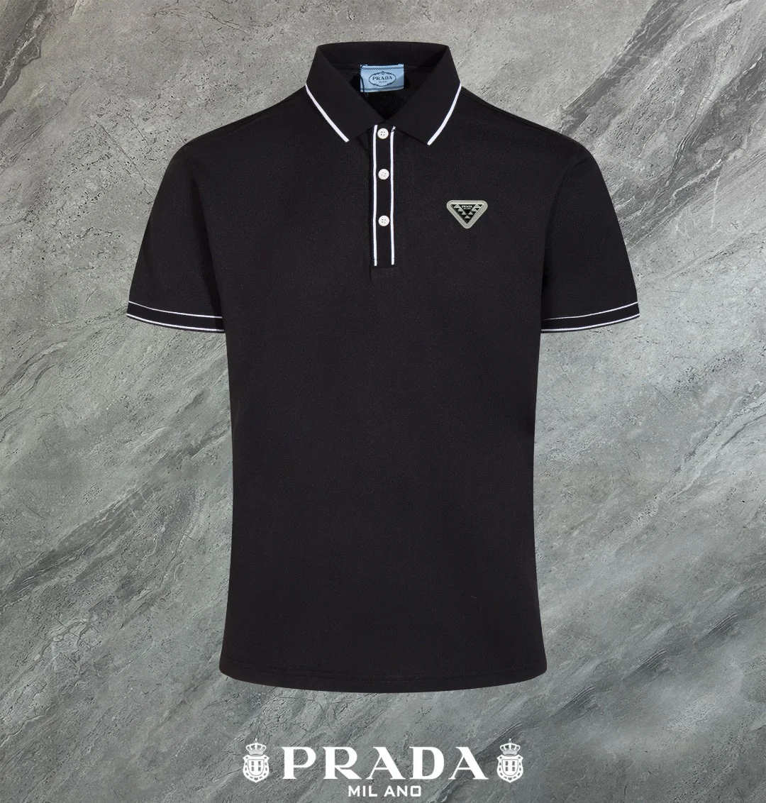 Prada 2024 Summer Black Polo With 3D Logo, Breathable