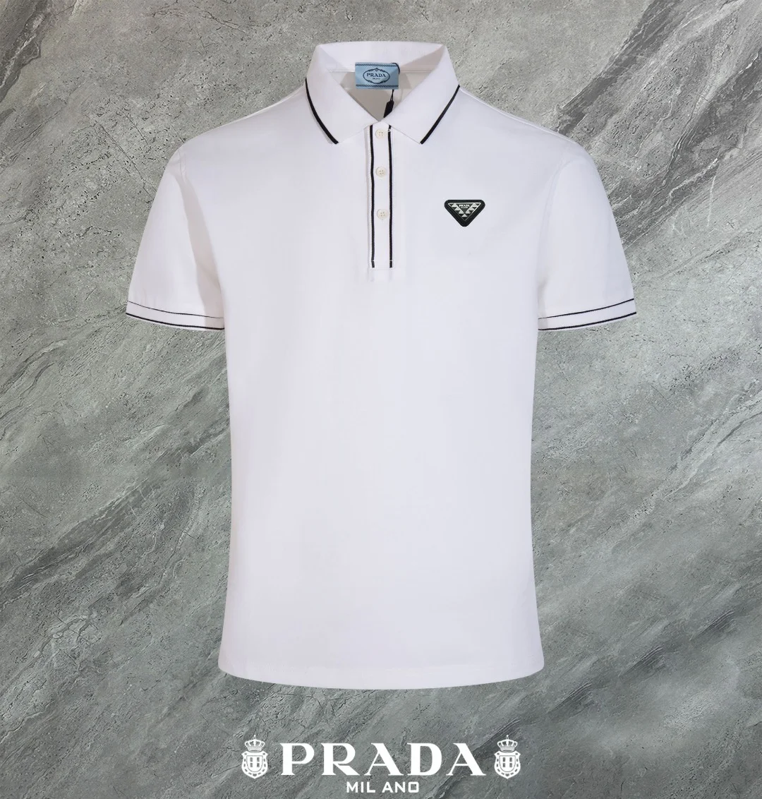 Prada 2024 Summer Polo Shirt White With 3D Logo, Custom Fabric, Breathable
