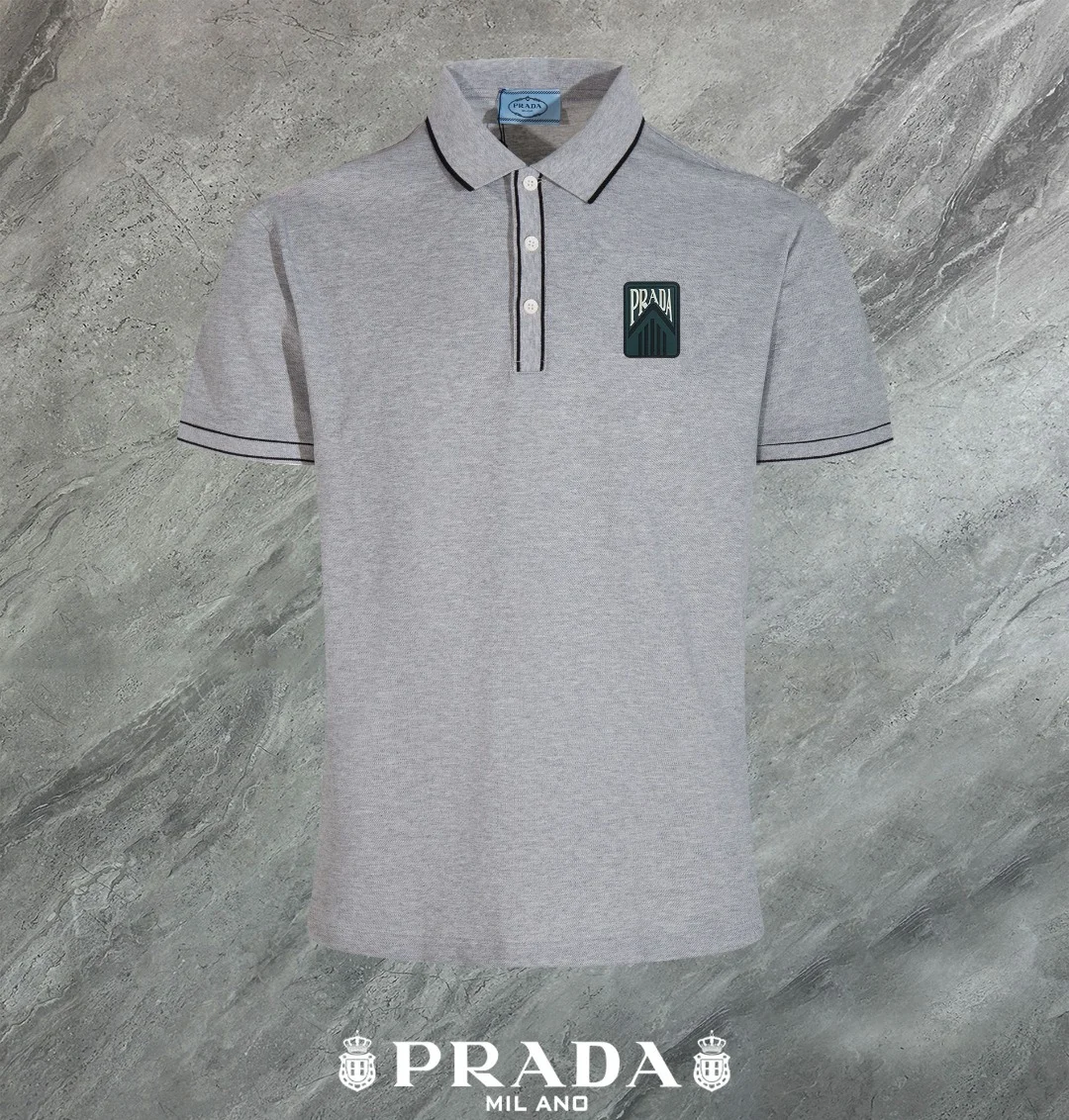 Prada 2024 Summer Gray Polo With 3D Logo, Breathable
