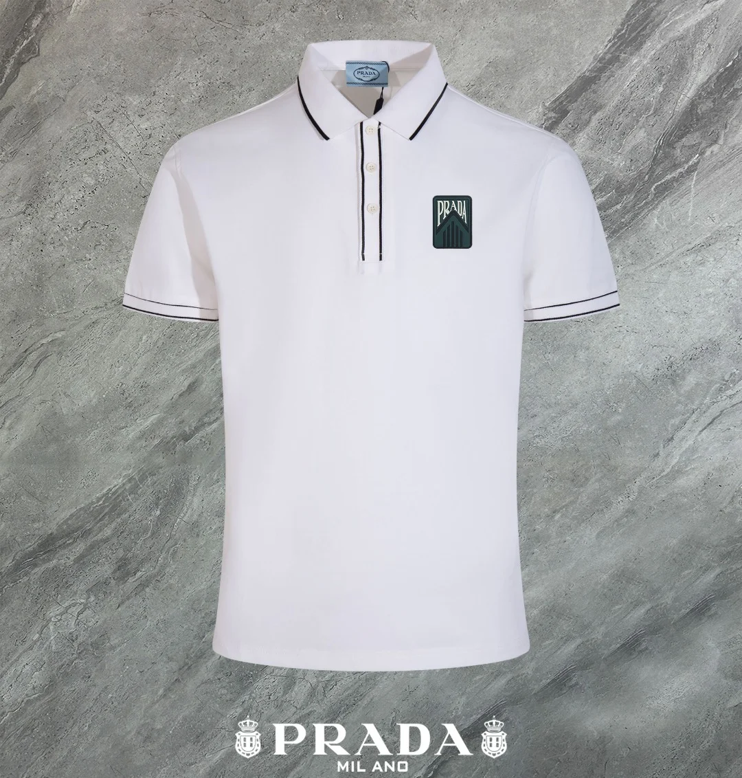 Prada 2024 Summer Polo Shirt White 3D Logo Breathable