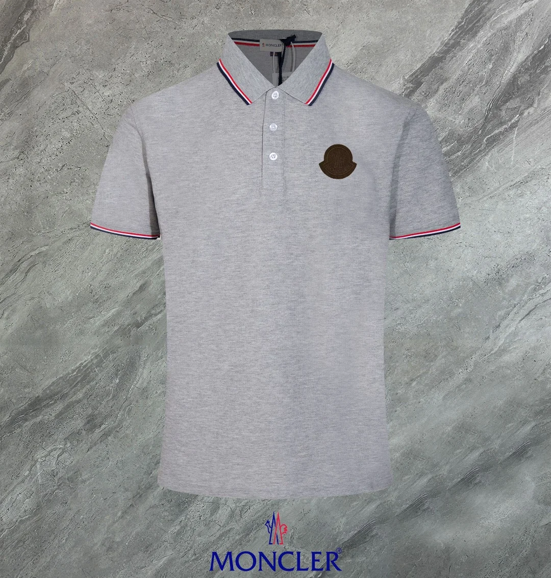 Moncler 2024 Gray Polo, Embroidered Logo, Casual Fit