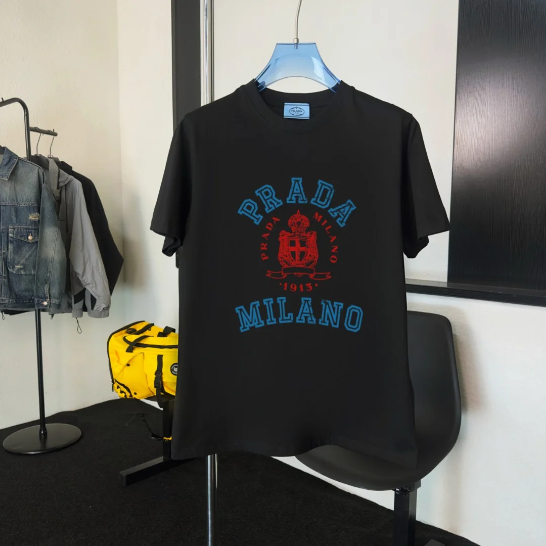 Prada 2025 Black Crew-Neck T-Shirt, High-Quality, Versatile