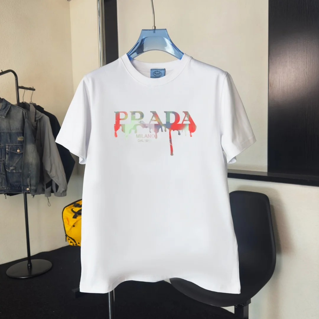 Prada 2025 New White High-Quality Crew Neck T-Shirt