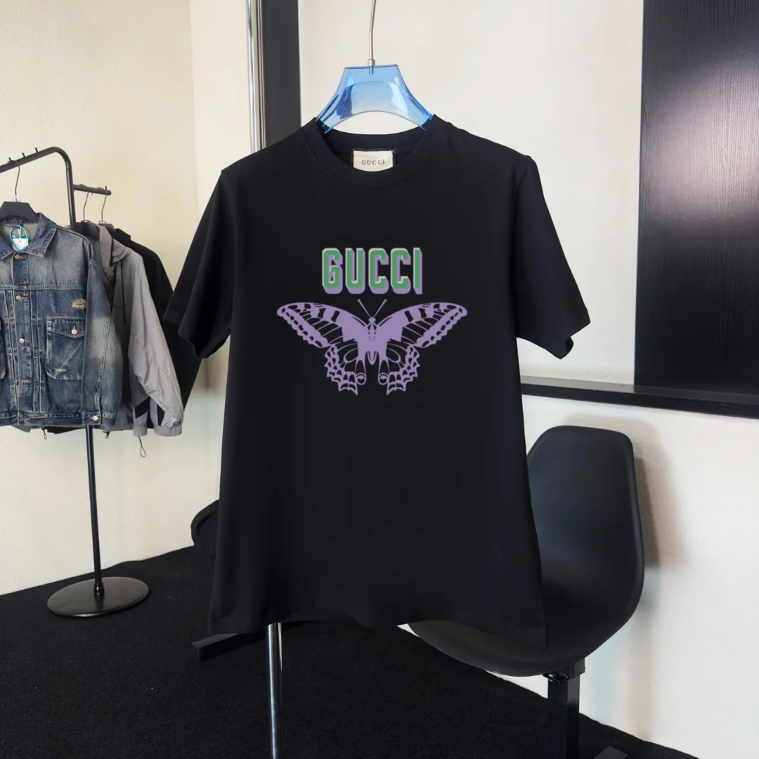 Gucci Black Butterfly Print High-End T-Shirt