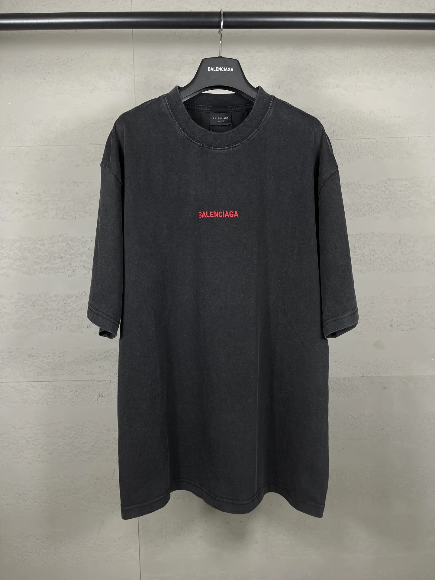 Balenciaga Washed Black Embro Logo OS T-Shirt