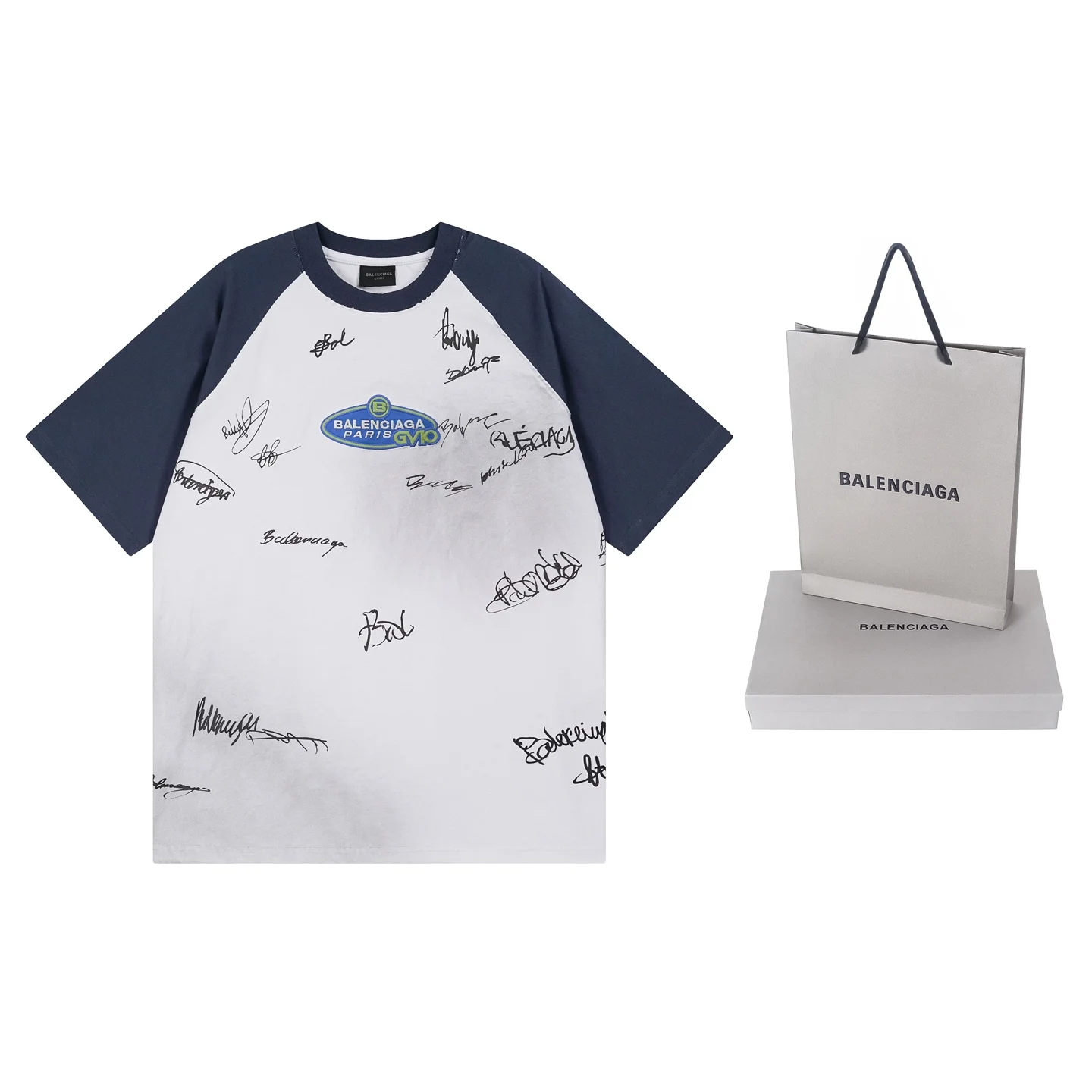 Balenciaga 2025 White Raglan-Sleeve Color-Block Print T-Shirt