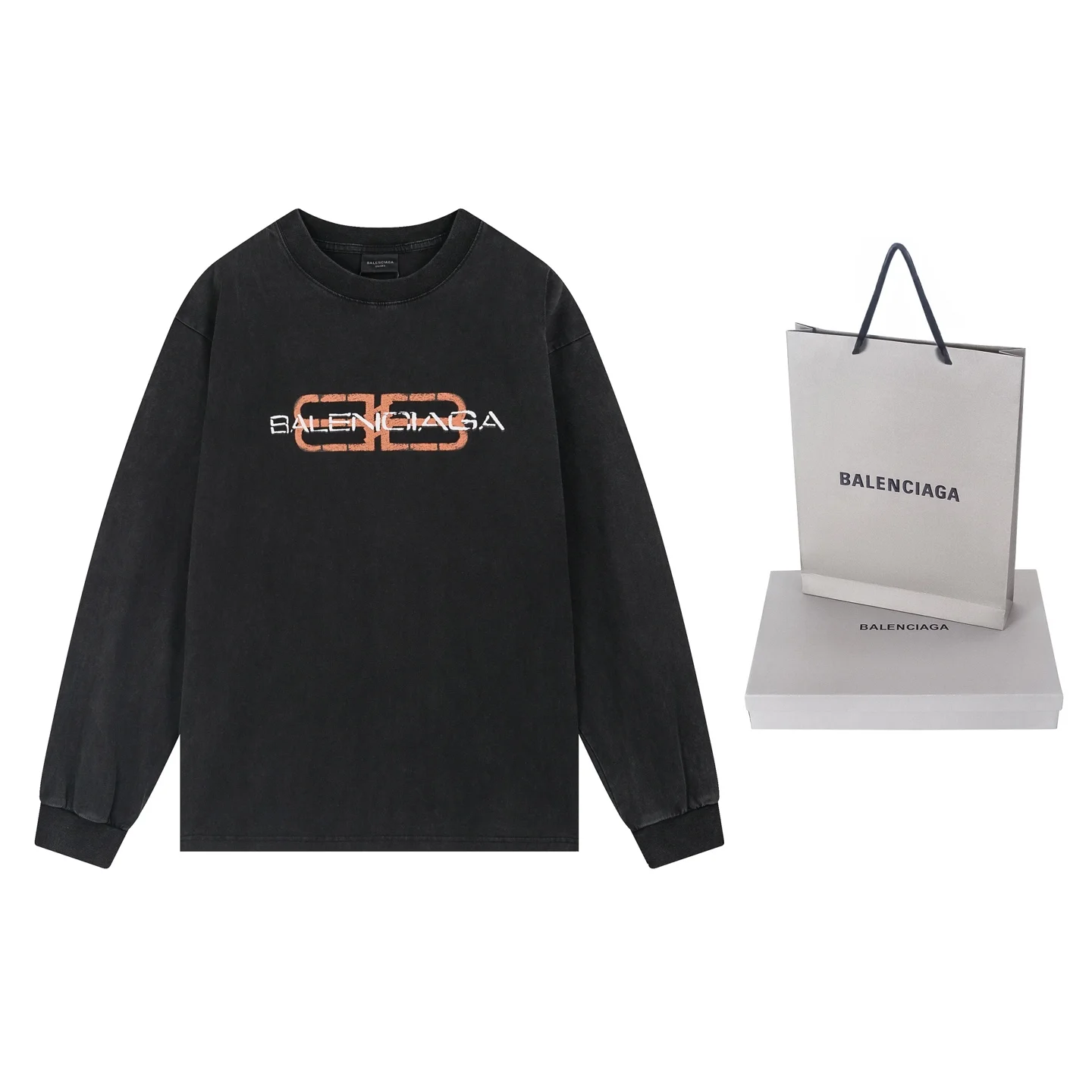 Balenciaga Washed Black Logo OS LS T-Shirt