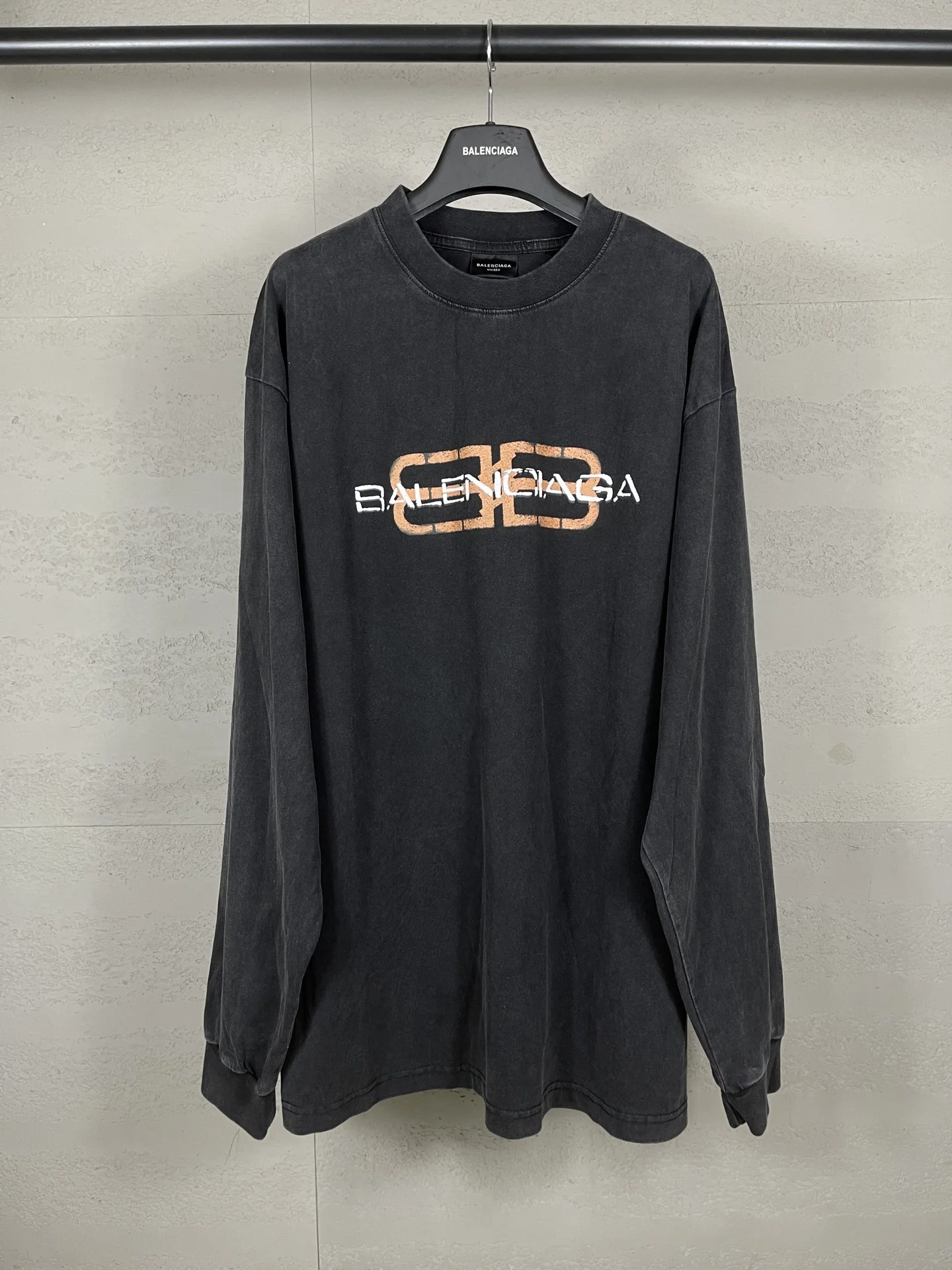 Balenciaga Washed Black Distressed Logo LS T
