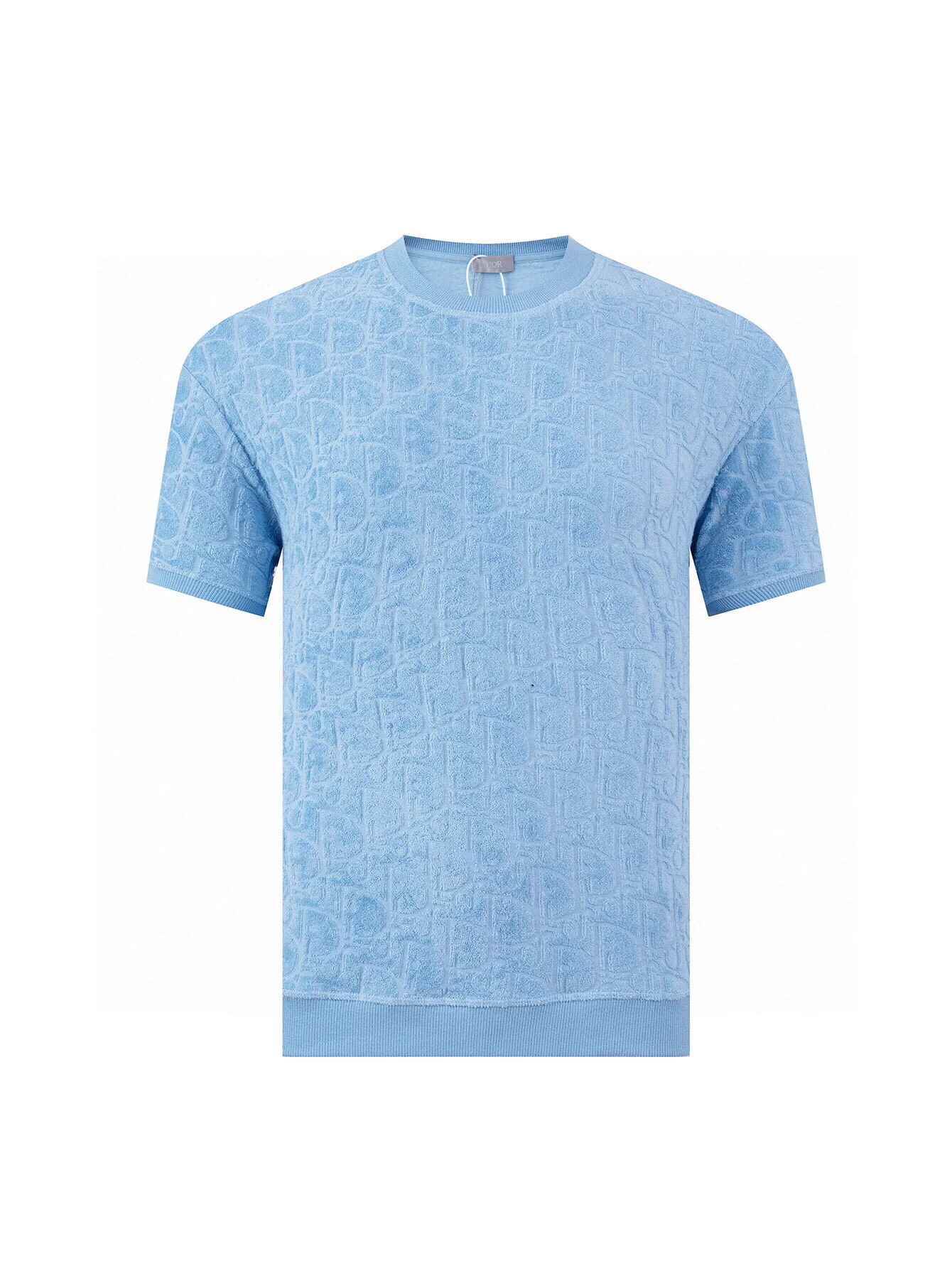 Dior Blue Towel-Embroidered Jacquard Unisex Short T-Shirt