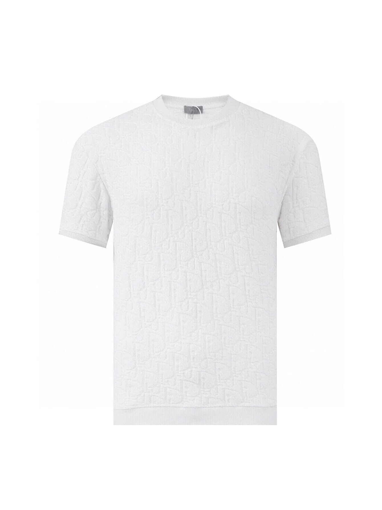 Dior White Towel-Embroidered Jacquard Unisex T-Shirt
