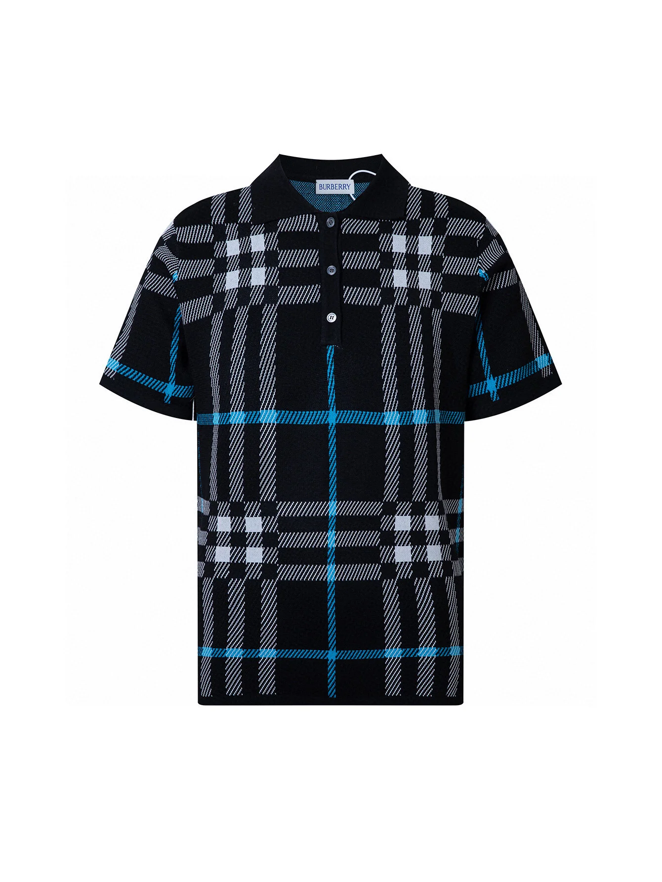 Burberry Black Contrast Check Wool Knit Unisex Polo