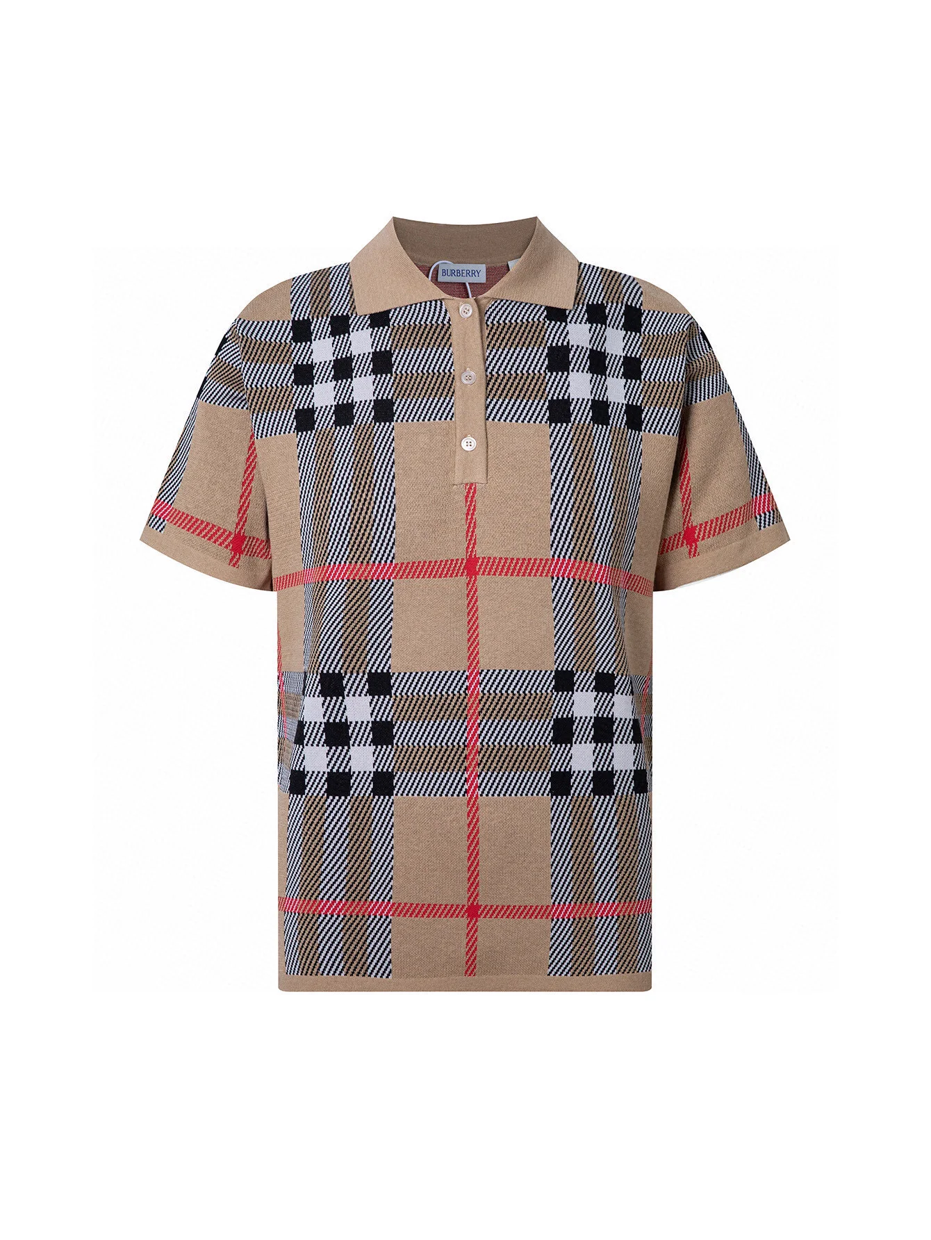 Burberry Check Wool Knit Polo (Beige), Unisex