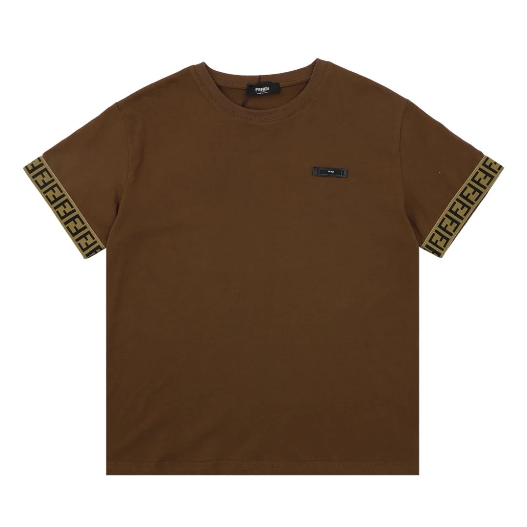 Fendi Brown Tape Logo Webbing T-Shirt