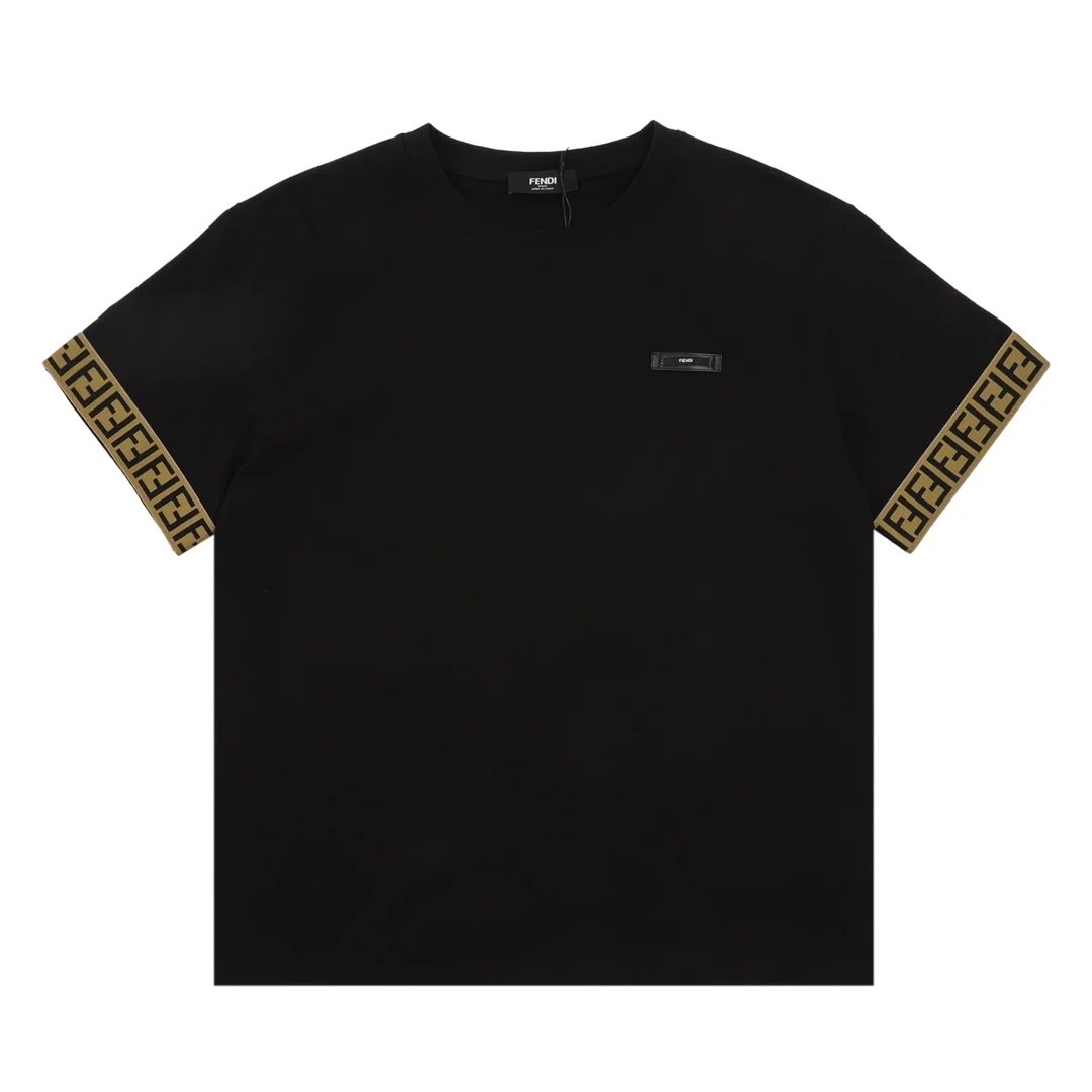Fendi Black T-Shirt With Logo Tape & Webbing Sleeves