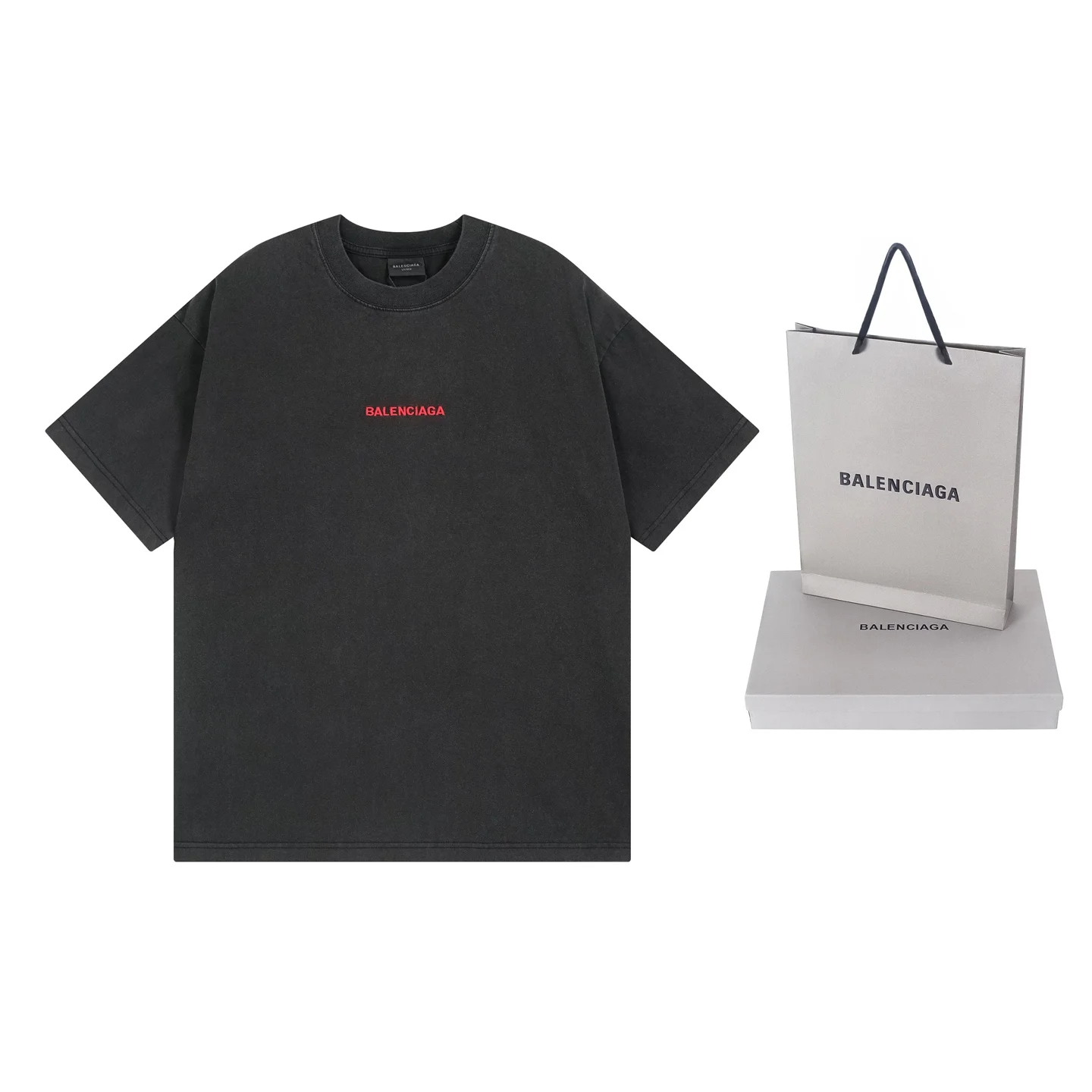 Balenciaga Washed Black Embroidered Logo OS T-Shirt