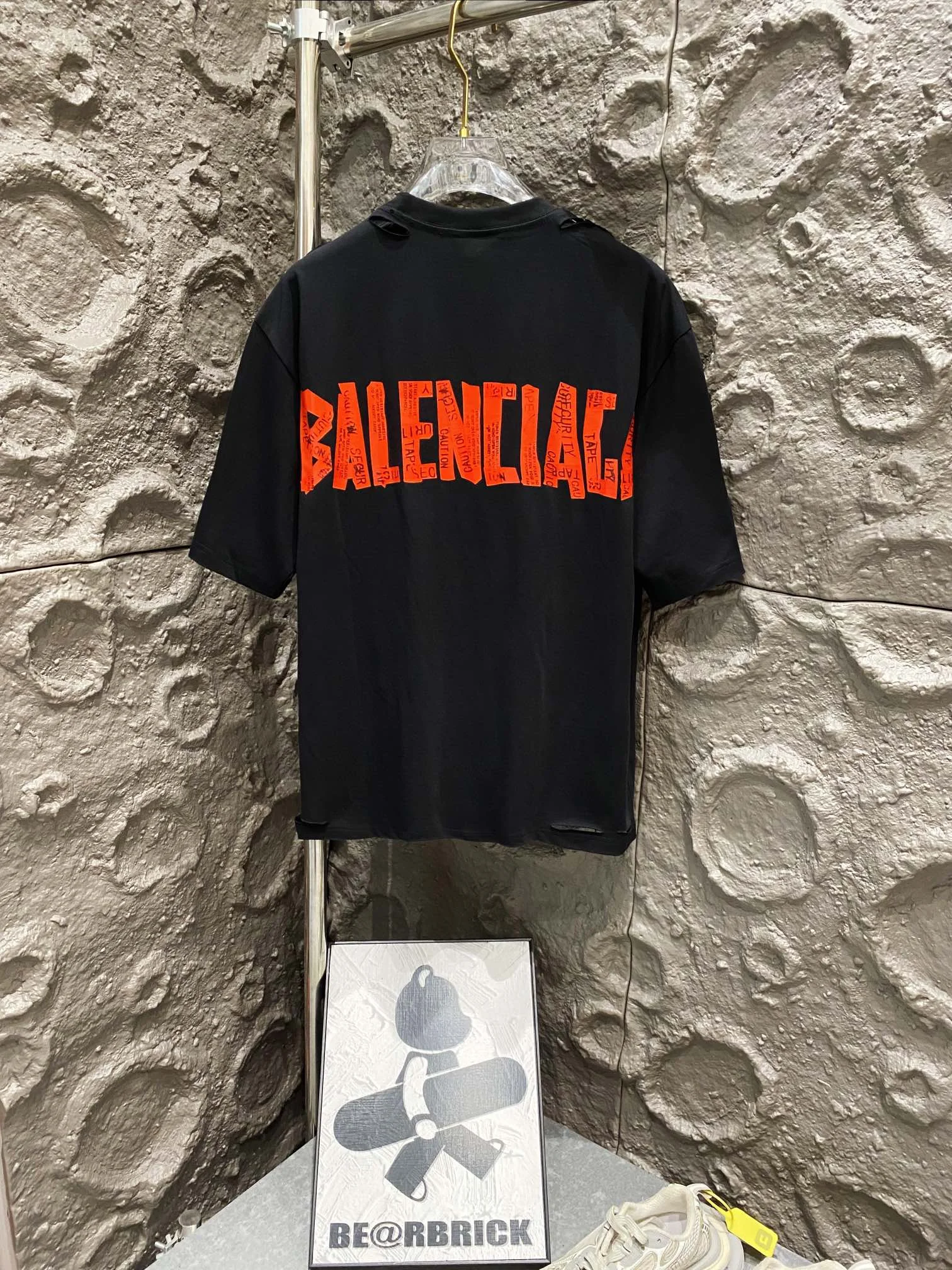 Balenciaga Black Tape Print Distressed Oversized T-Shirt