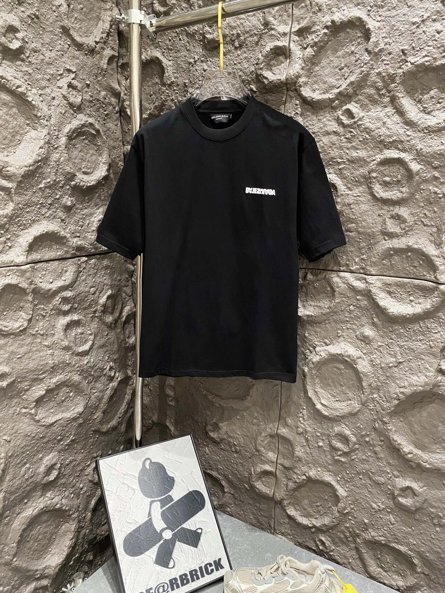 Balenciaga Black Crystal-Logo Cotton Loose T-Shirt