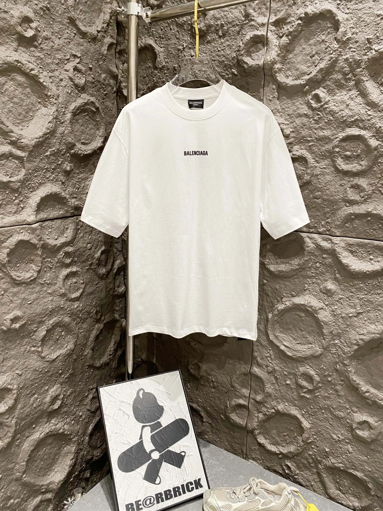Balenciaga White Logo Embroidered Cotton T-Shirt