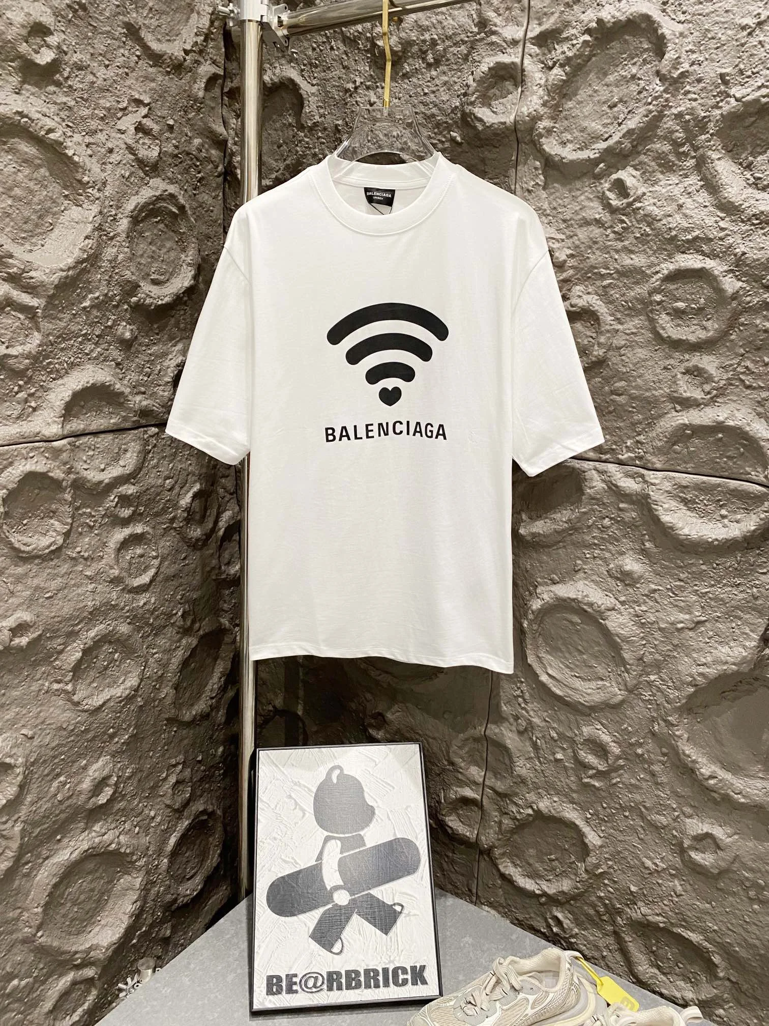 Balenciaga 2024 White WIFI Print Oversized Cotton T-Shirt