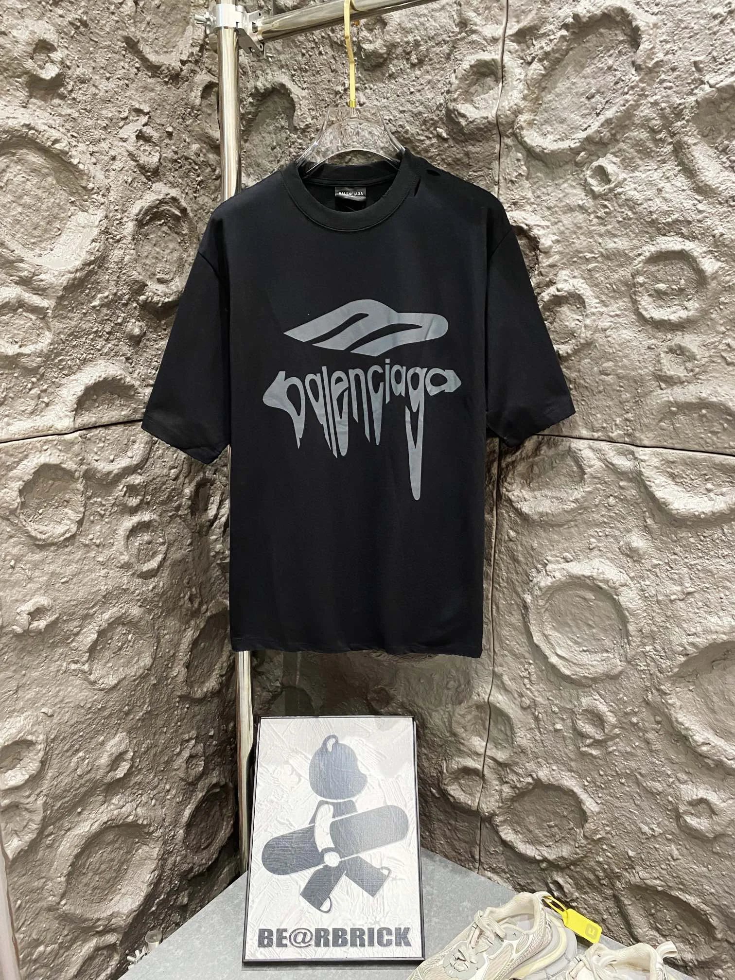 Balenciaga Black 3M Art Print Distressed Loose T-Shirt