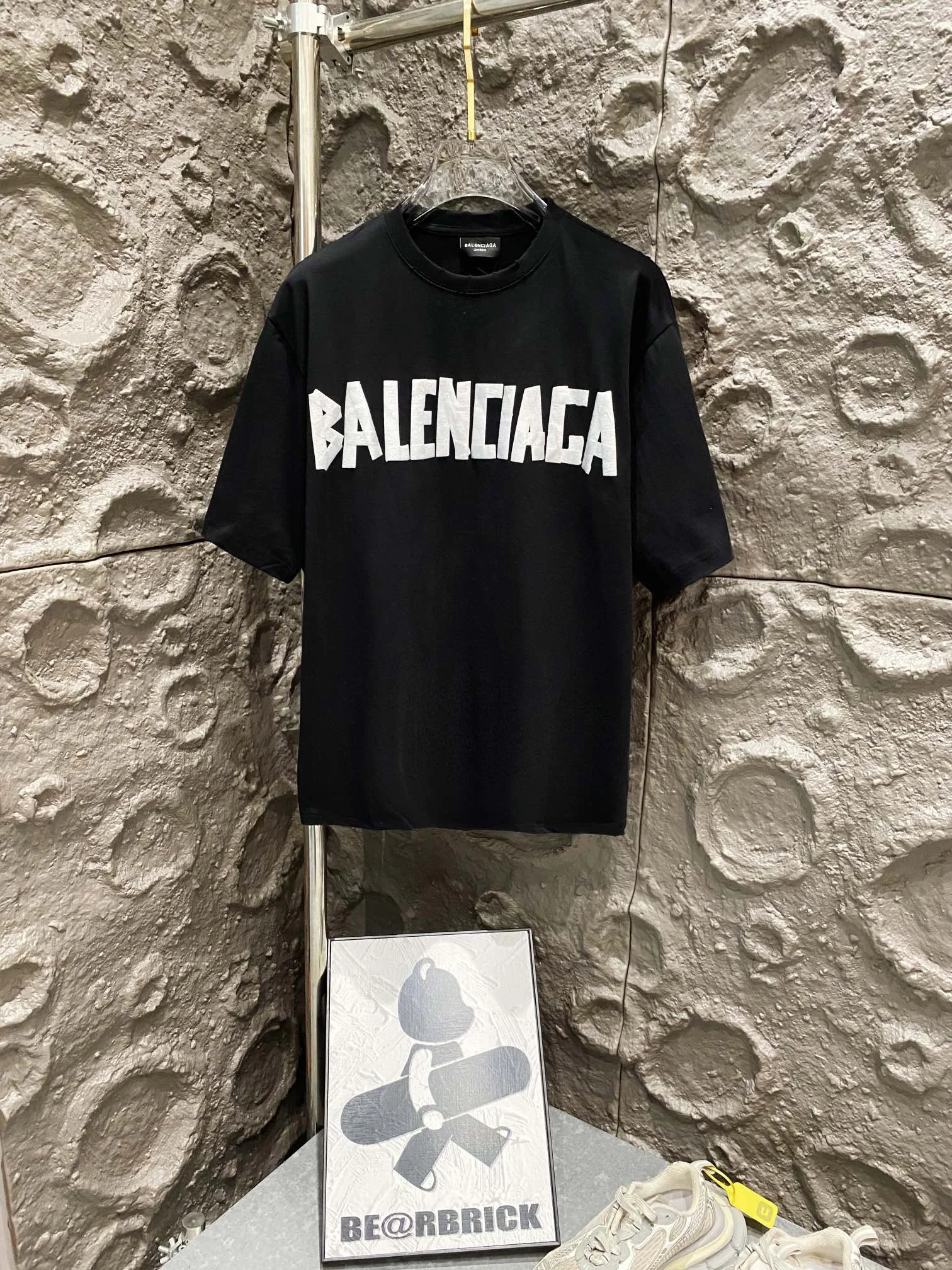 Balenciaga Black Tape-Print Washed Loose T-Shirt