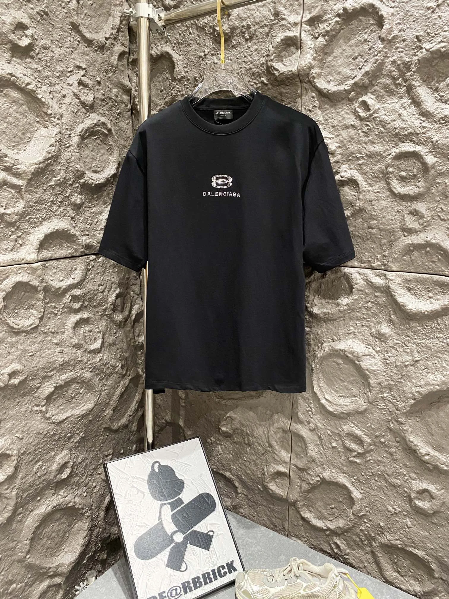 Balenciaga Black Logo Rhinestone Loose T-Shirt