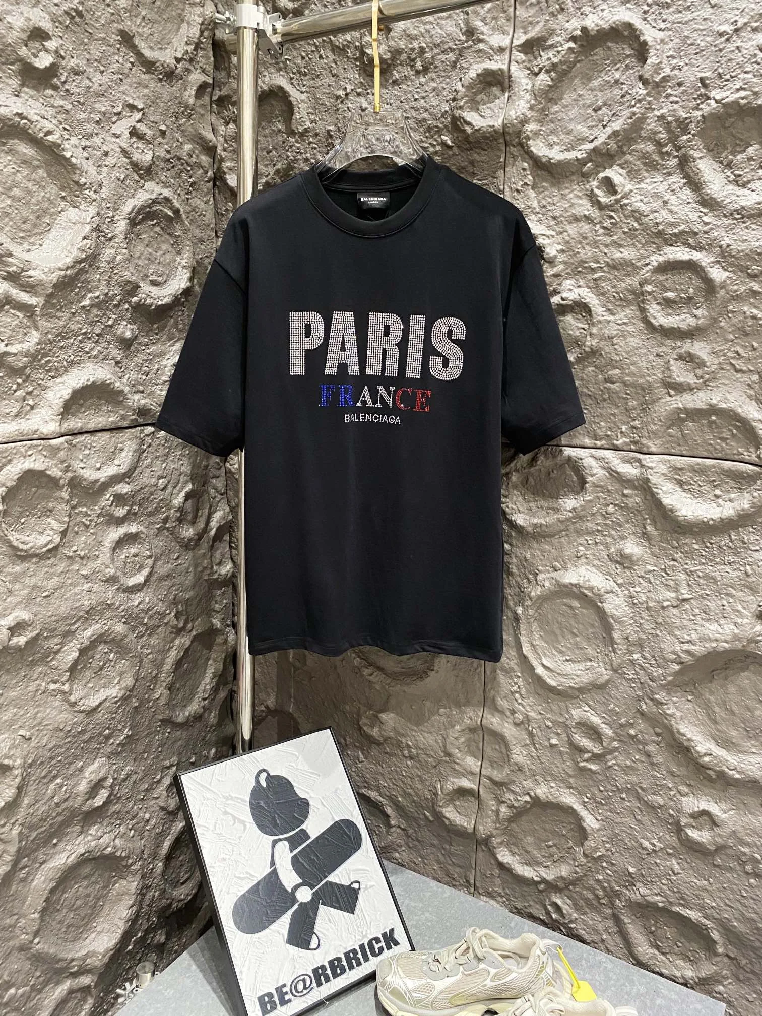 Balenciaga Black PARIS FRANCE Rhinestone T-Shirt