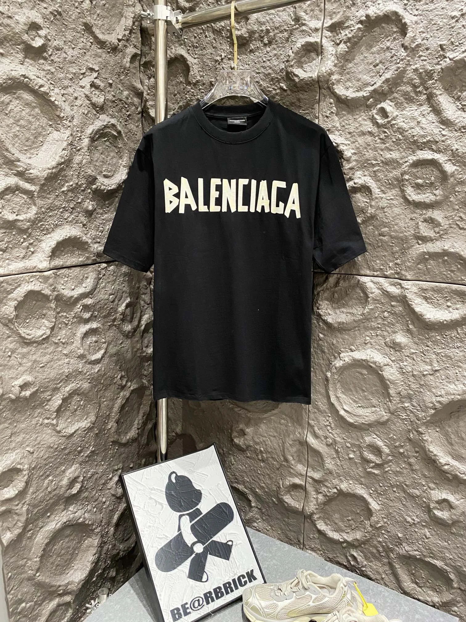 Balenciaga Washed Black Tape Print Couple T-Shirt