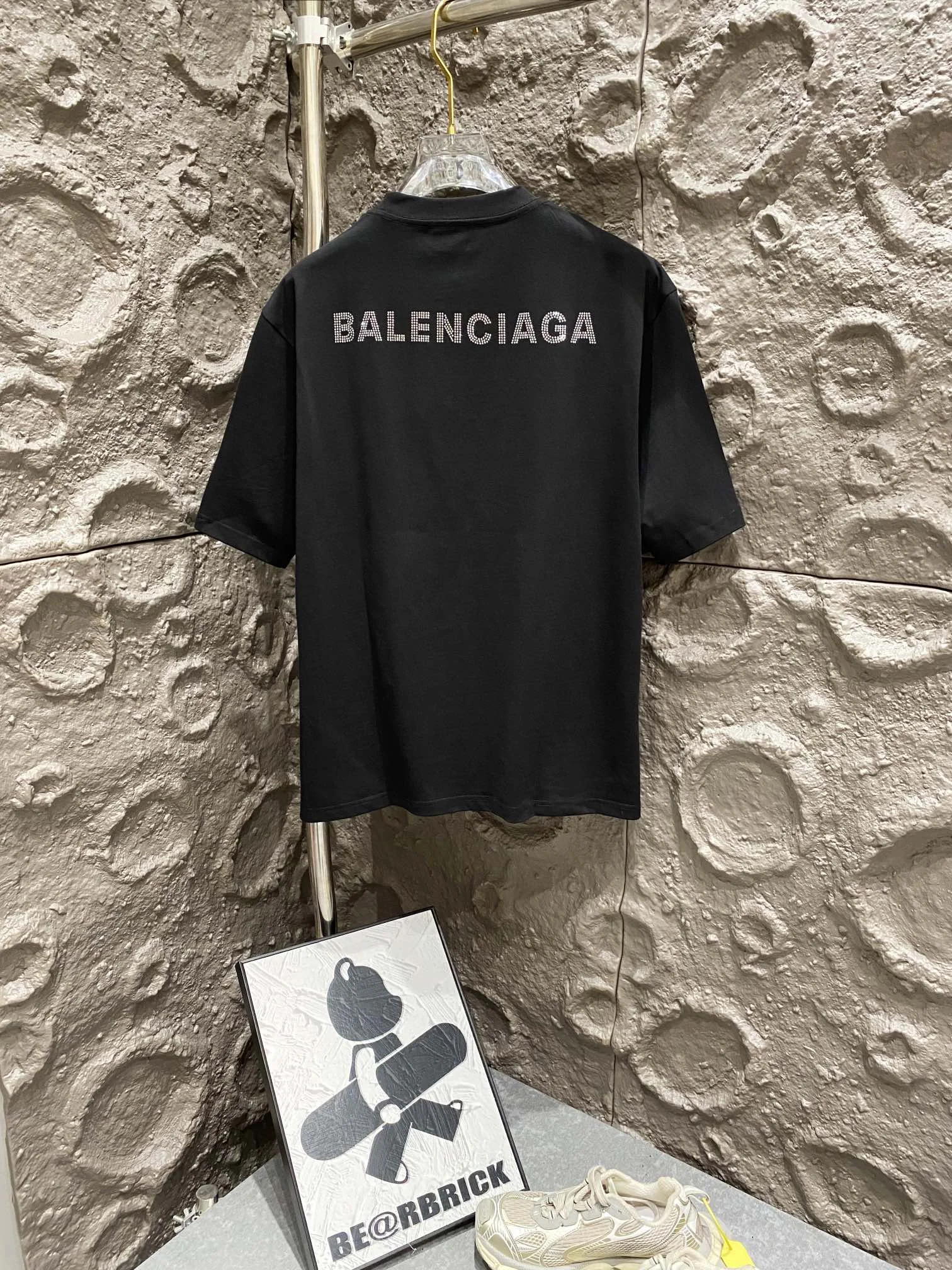 Balenciaga Black Crystal-Logo Ctn Loose T-Shirt