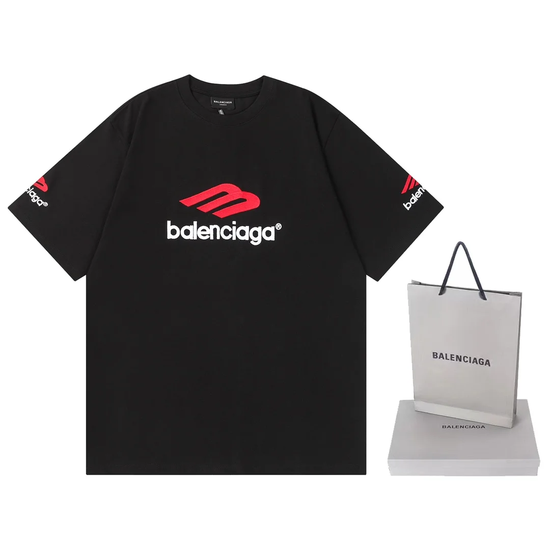 Balenciaga Black Embroidered Logo Couple T-Shirt