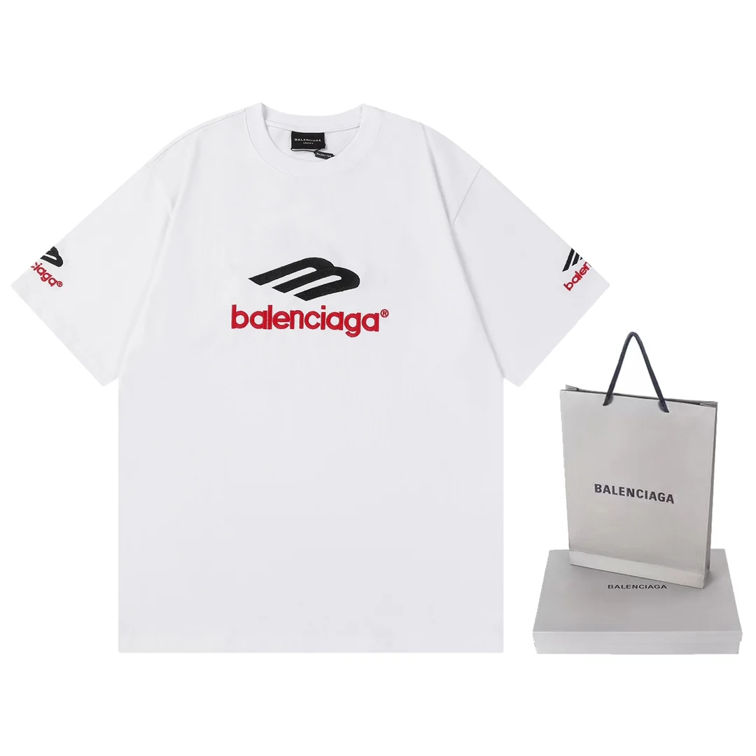 Balenciaga 2023 White Embroidered Logo Lax T-Shirt