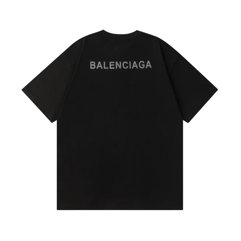 Balenciaga Black Cotton Loose Couple T-Shirt With Crystal Logo