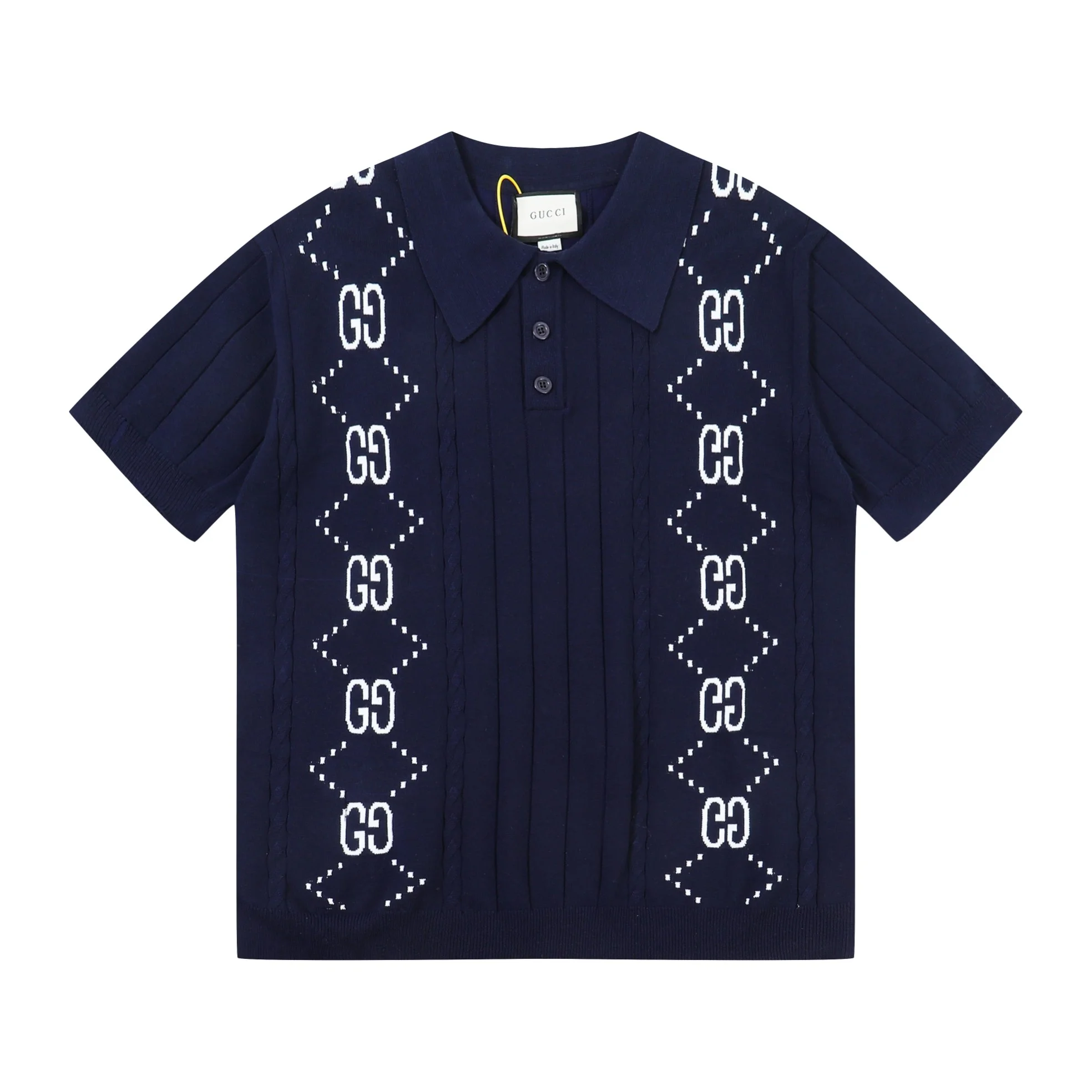 Gucci Dark Navy GG Jacquard Knit Short-Sleeve Polo