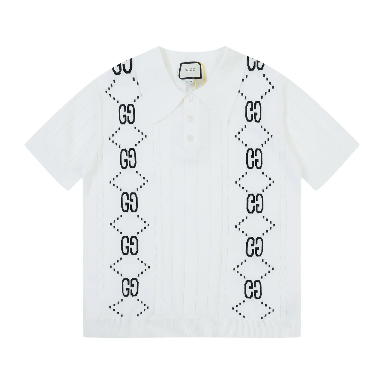 Gucci Ivory White Jacquard Short Knit Polo