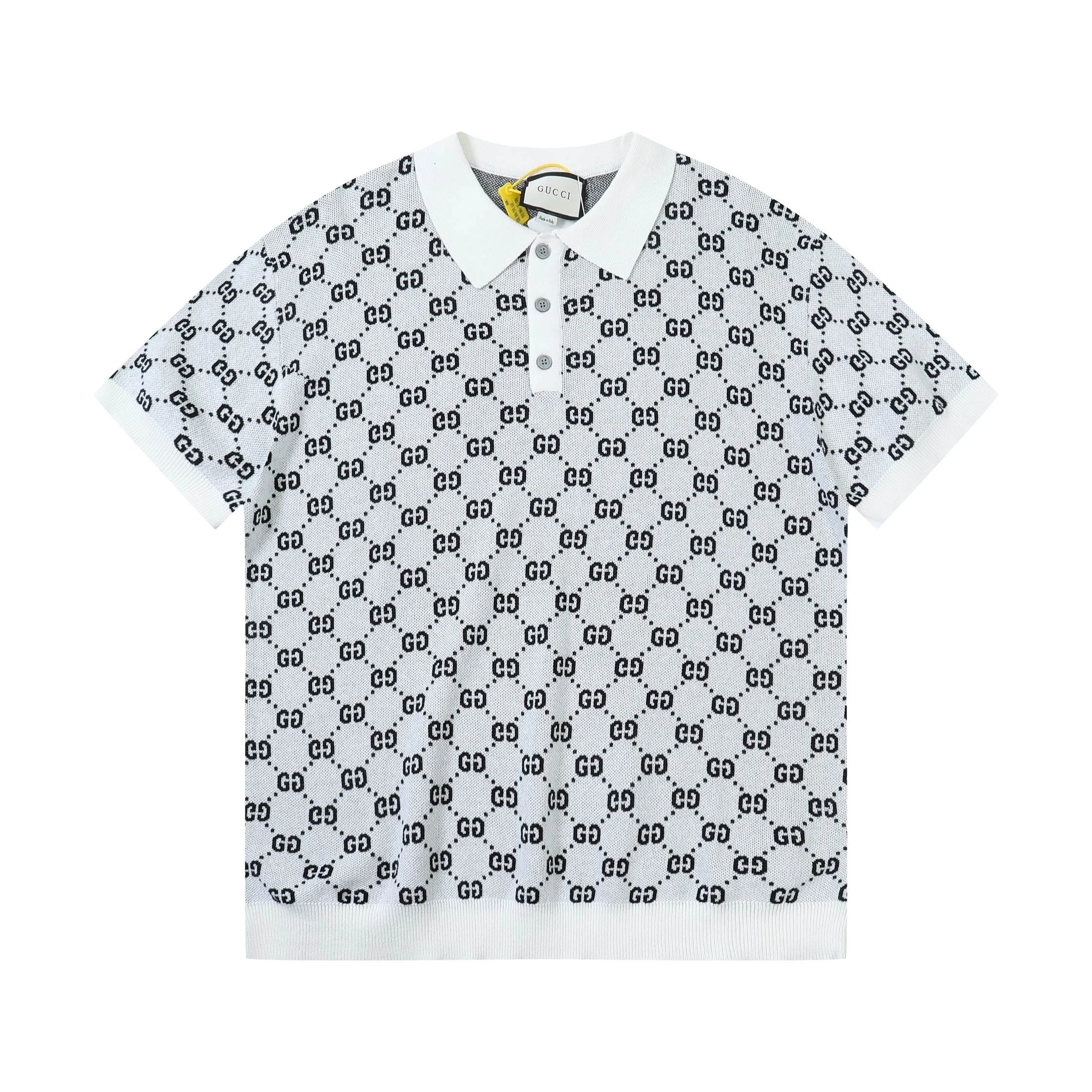 Gucci White GG Jacquard Knit Short-sleeve Polo