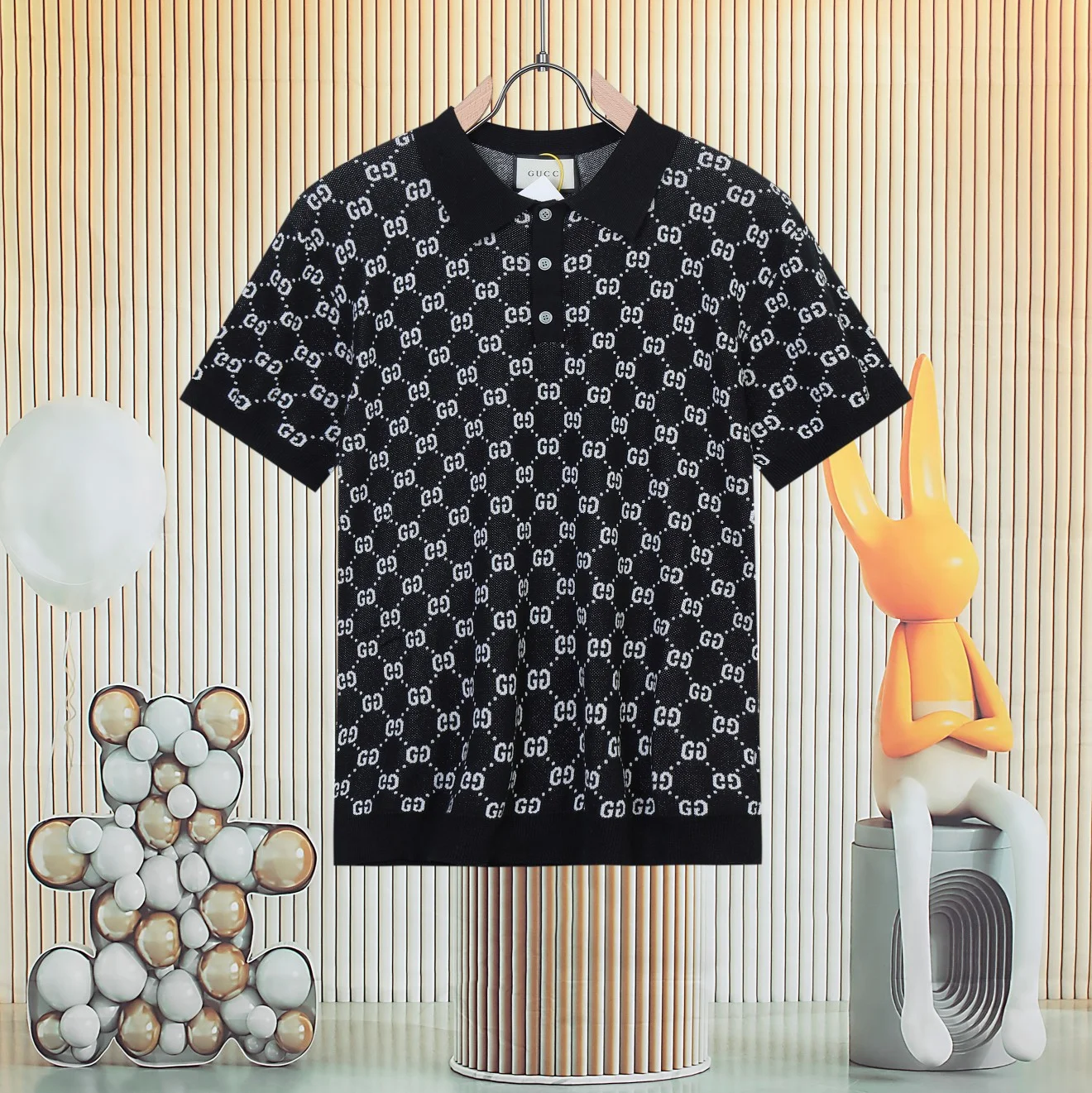 Gucci Black Jacquard Knitted Short-Sleeve Polo