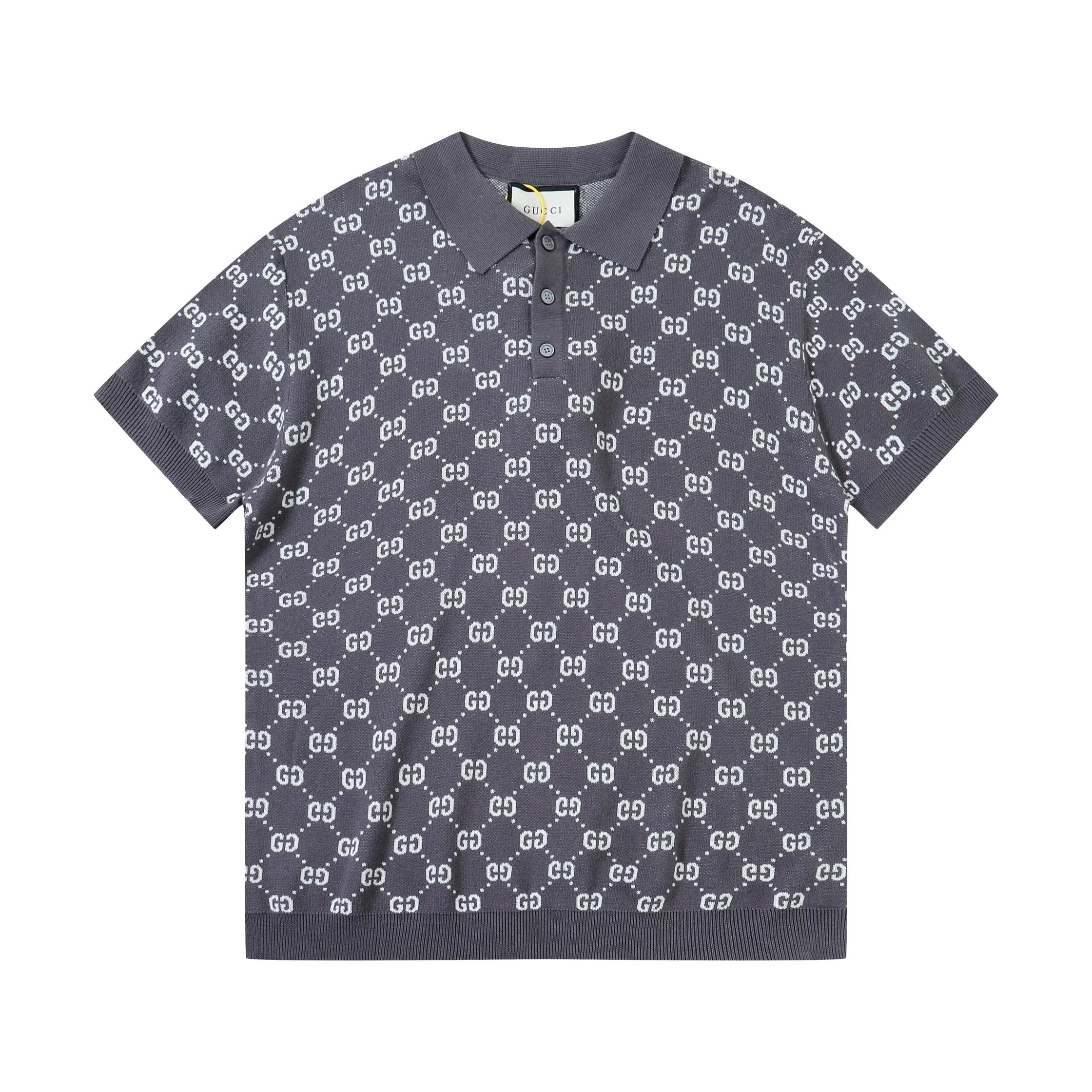 Gucci Dark Gray GG Jacquard Knit Short-Sleeve Polo