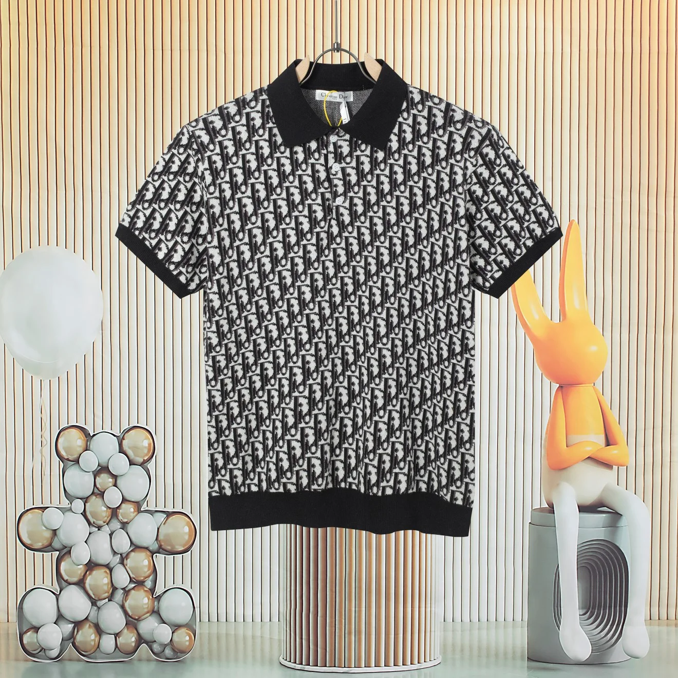 Dior Gray-White/Black Jacquard Unisex Polo