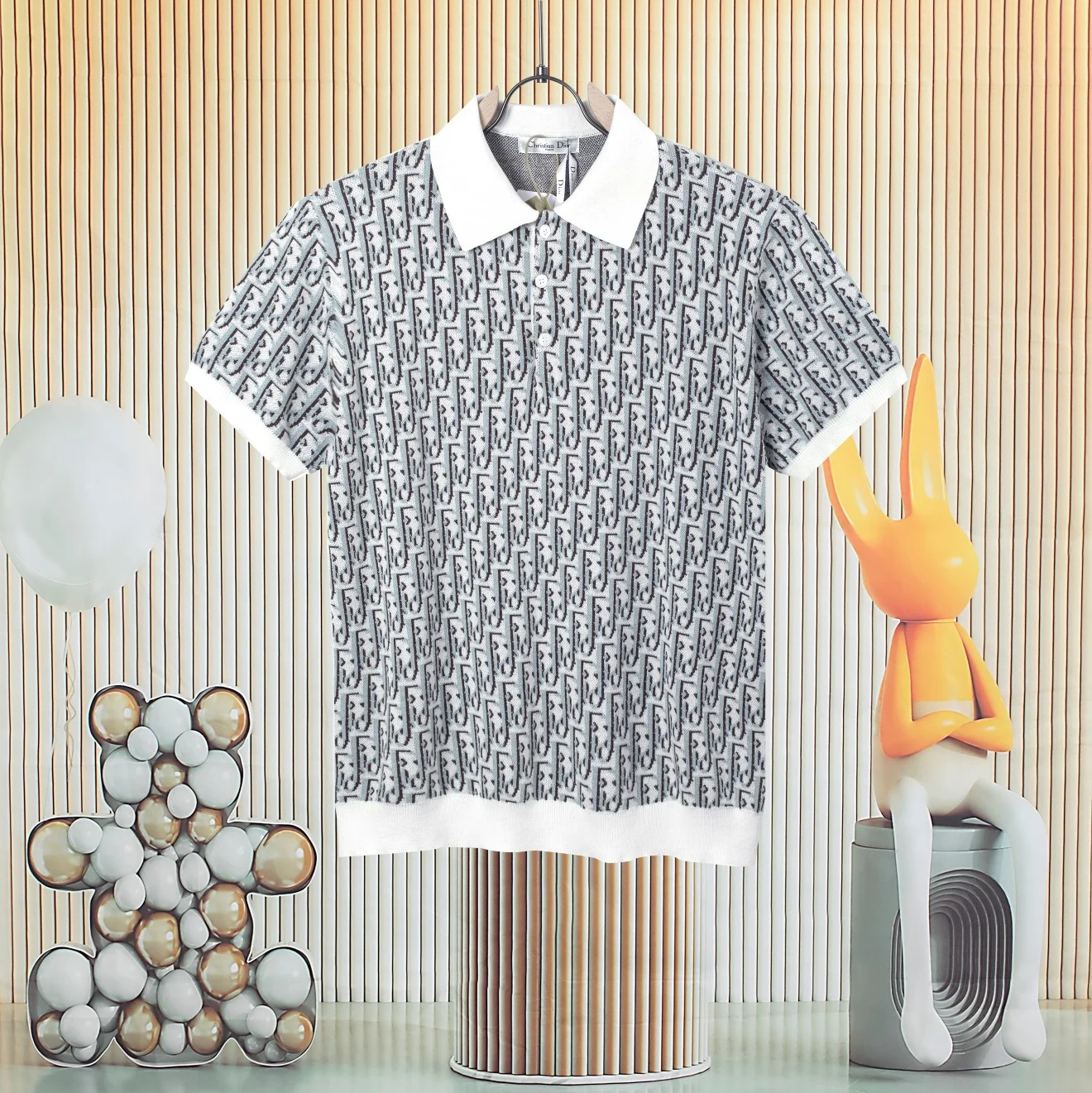 Dior Monogram Polo Shirt (Off-White/Gray) Unisex