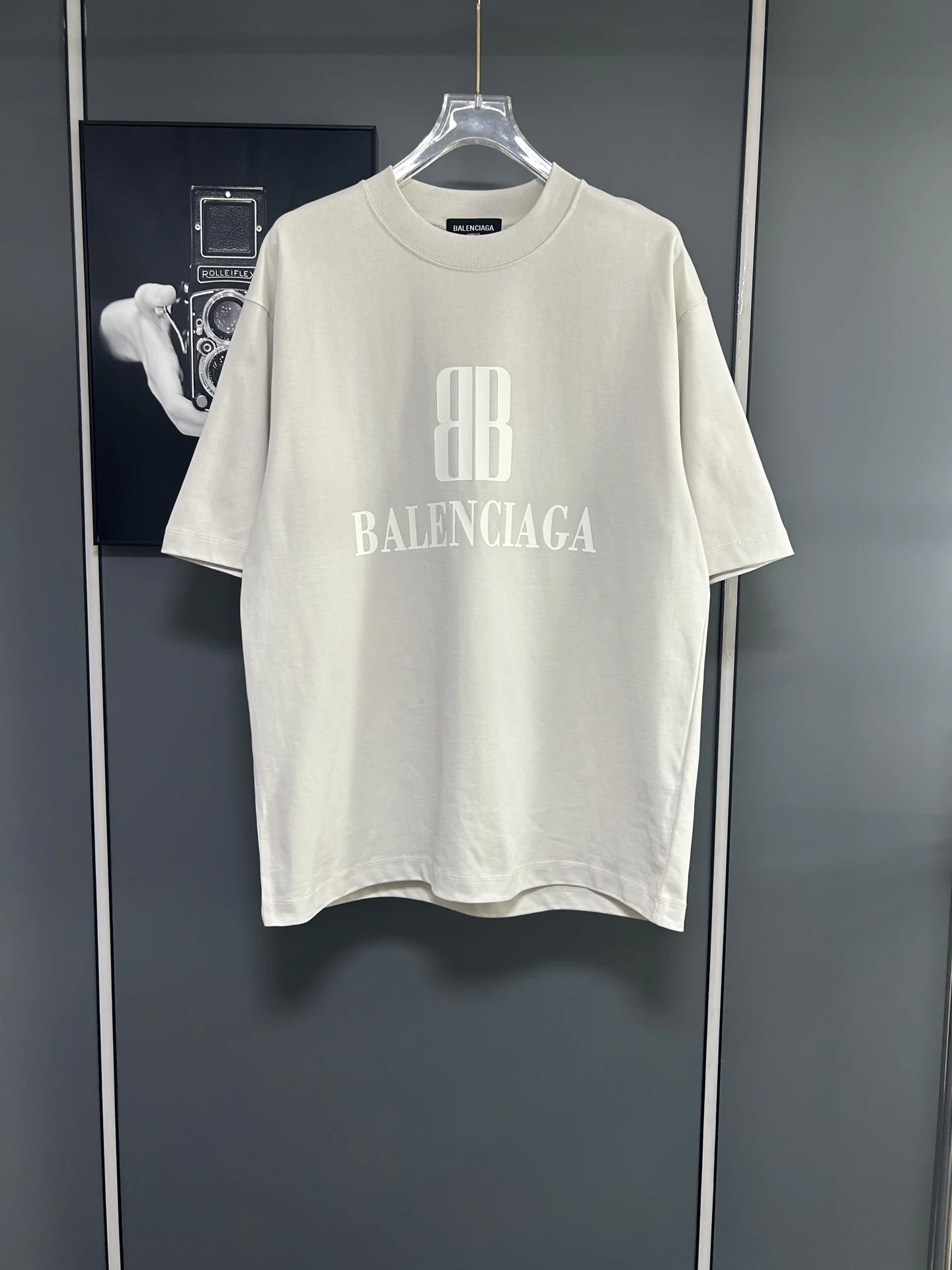 Balenciaga Beige Oversized 380g BB Logo T-Shirt