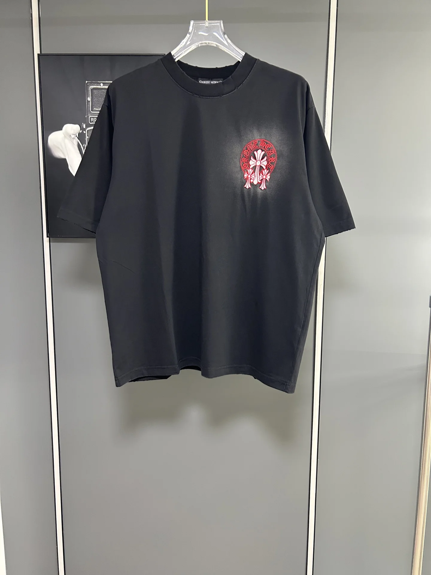 Chrome Hearts Black Gradient Embroidered Logo Distressed T-Shirt
