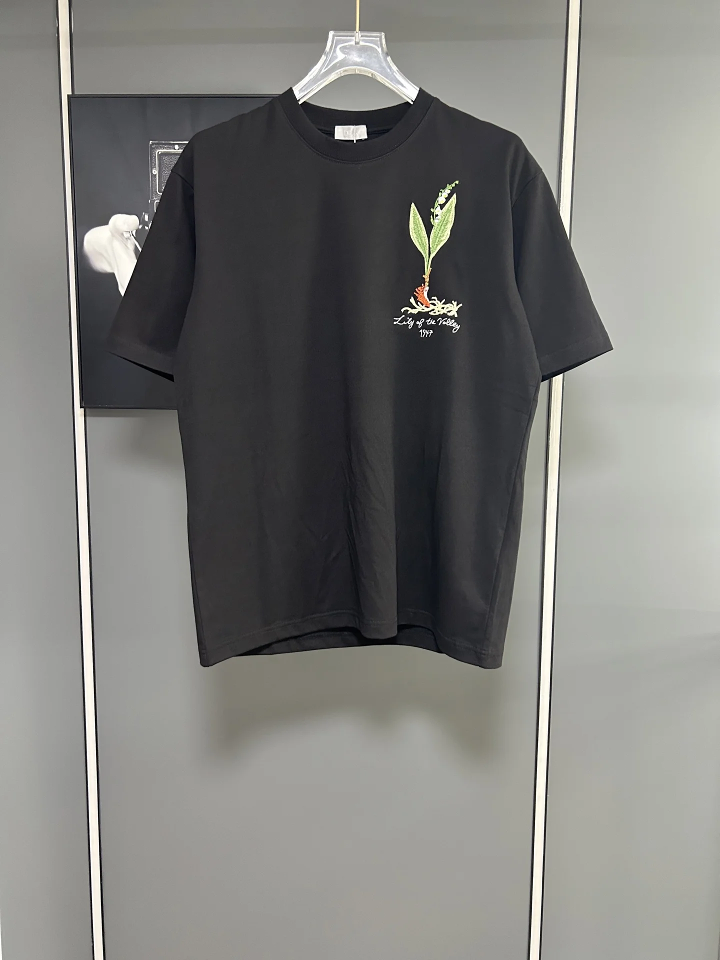Dior Black 25SS Lily of Valley Embroidered T-Shirt