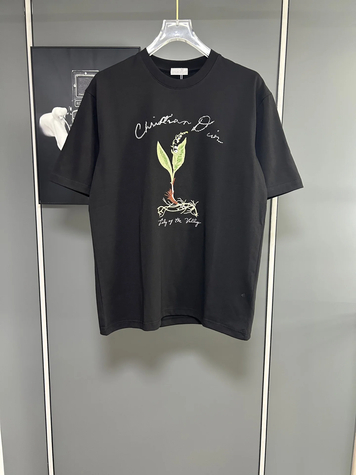 Dior 25SS Black Lily of the Valley Embroidered T-Shirt