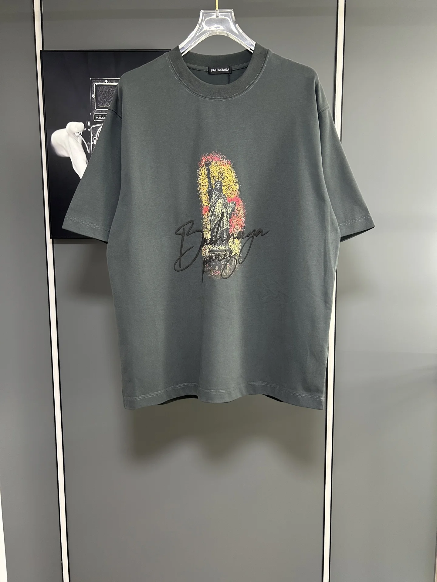 Balenciaga Dark Gray Loose 380g Peace Statue T-Shirt