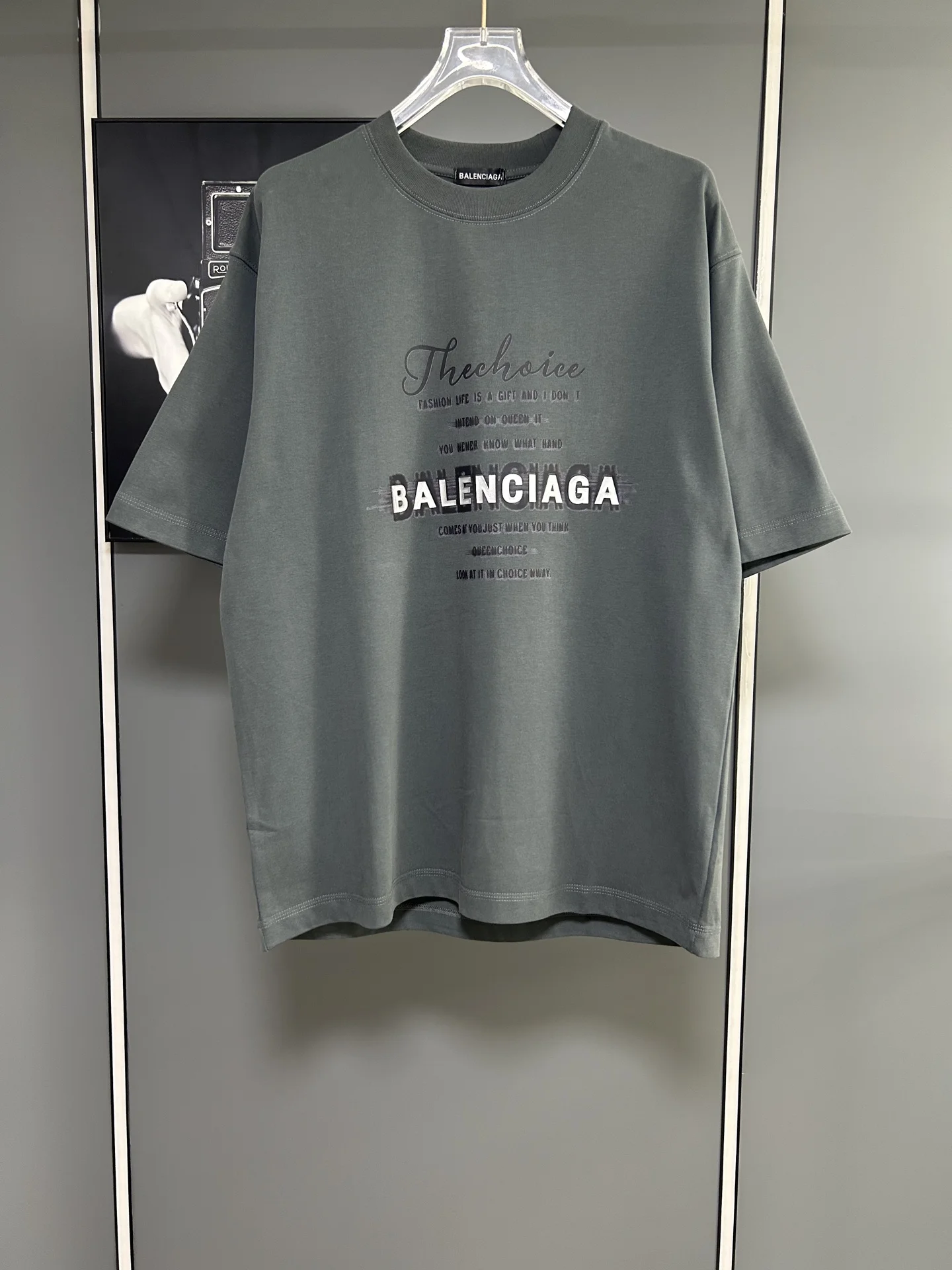 Balenciaga Gray-Green 380g Loose Logo T-Shirt