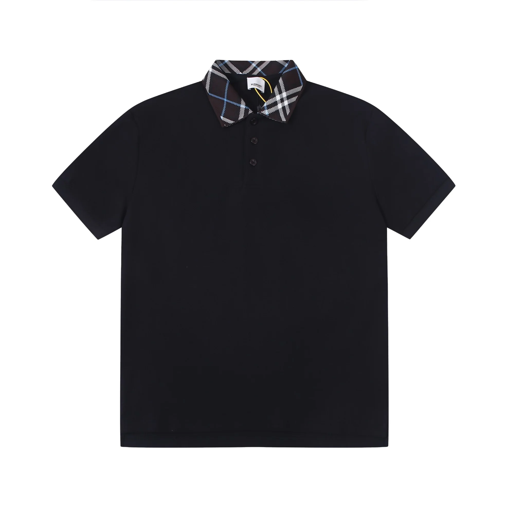 Burberry Black Check-Collar Short-Sleeve Polo