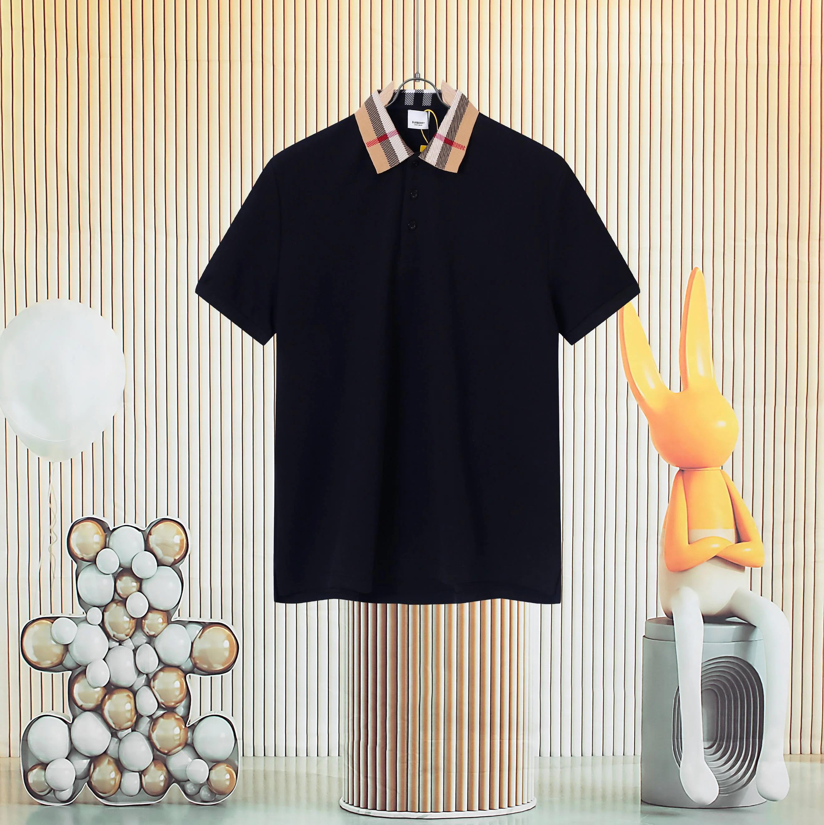 Burberry Black Polo Shirt With Classic Check Collar