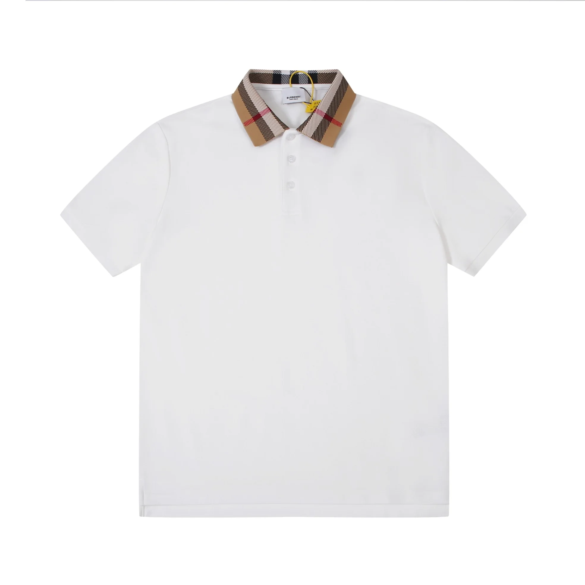 Burberry White Check Collar Short-Sleeve Polo